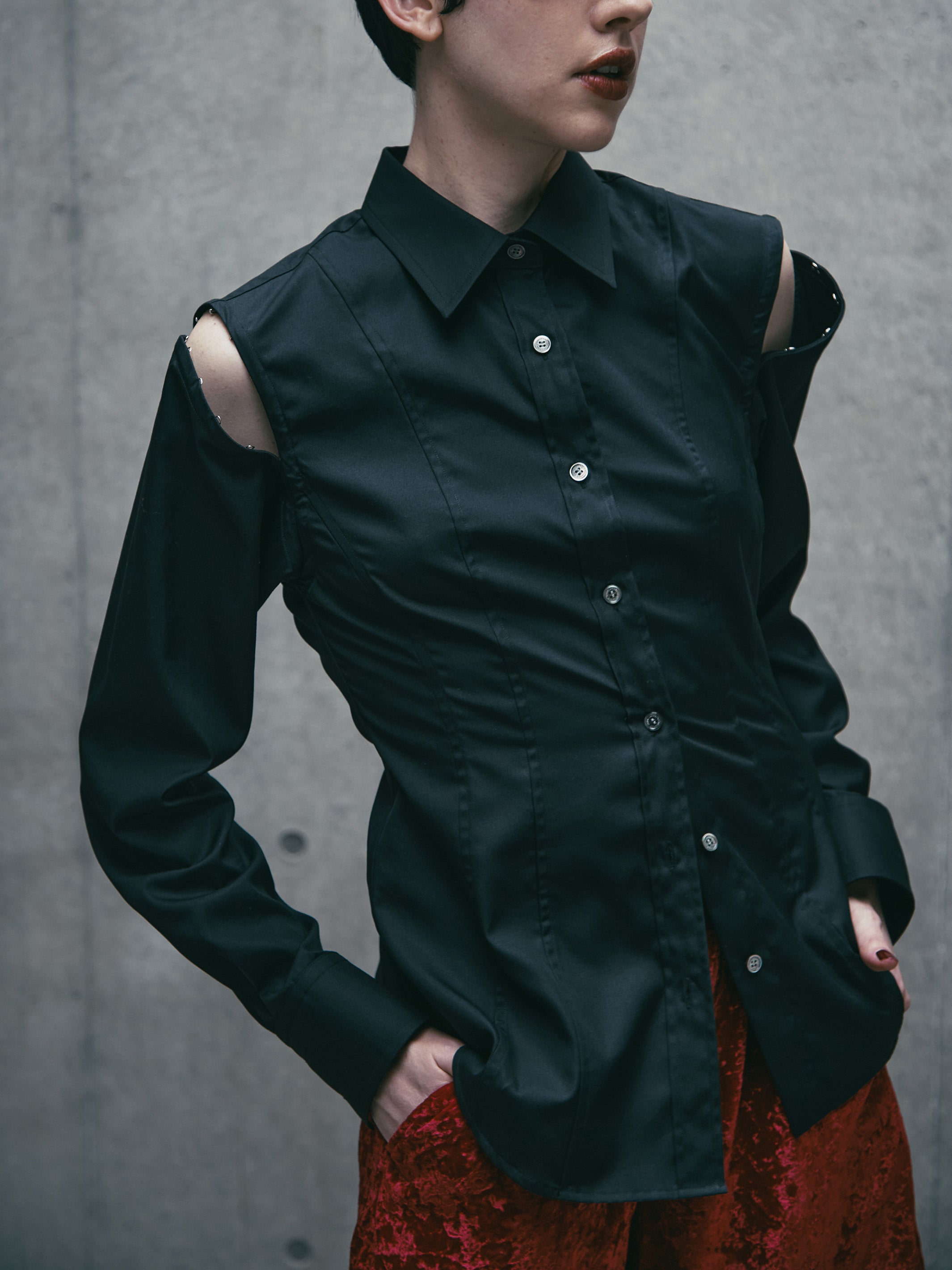 BROADCLOTH CUT OUT CORSET SHIRT