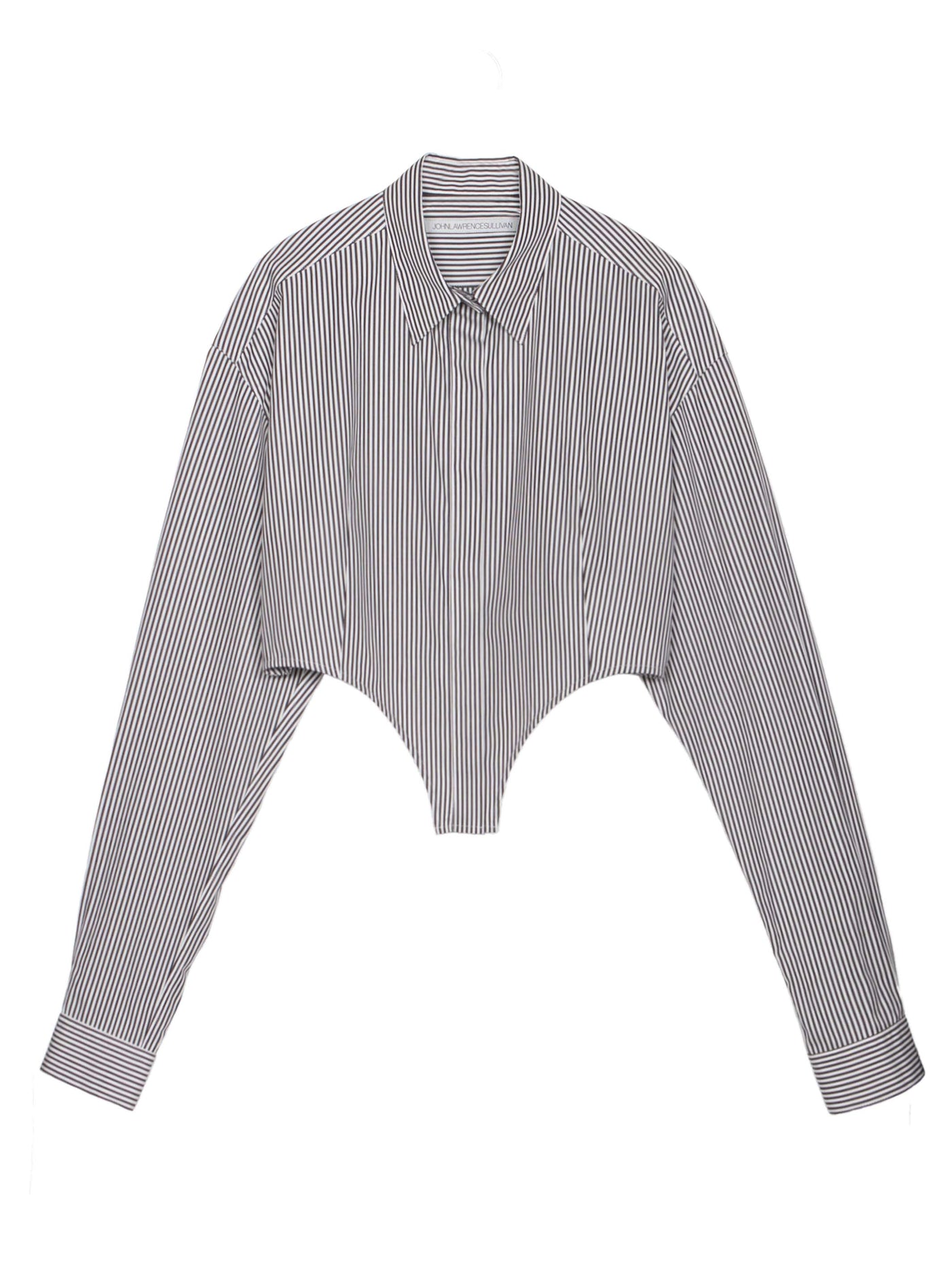 Stripe broadcloth fly front cutting shirt