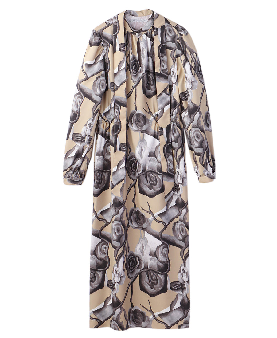 PRINTED HI-NECK DRESS WITH SCARF