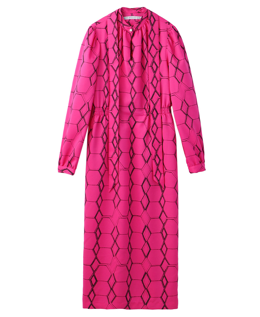PRINTED HI-NECK DRESS WITH SCARF