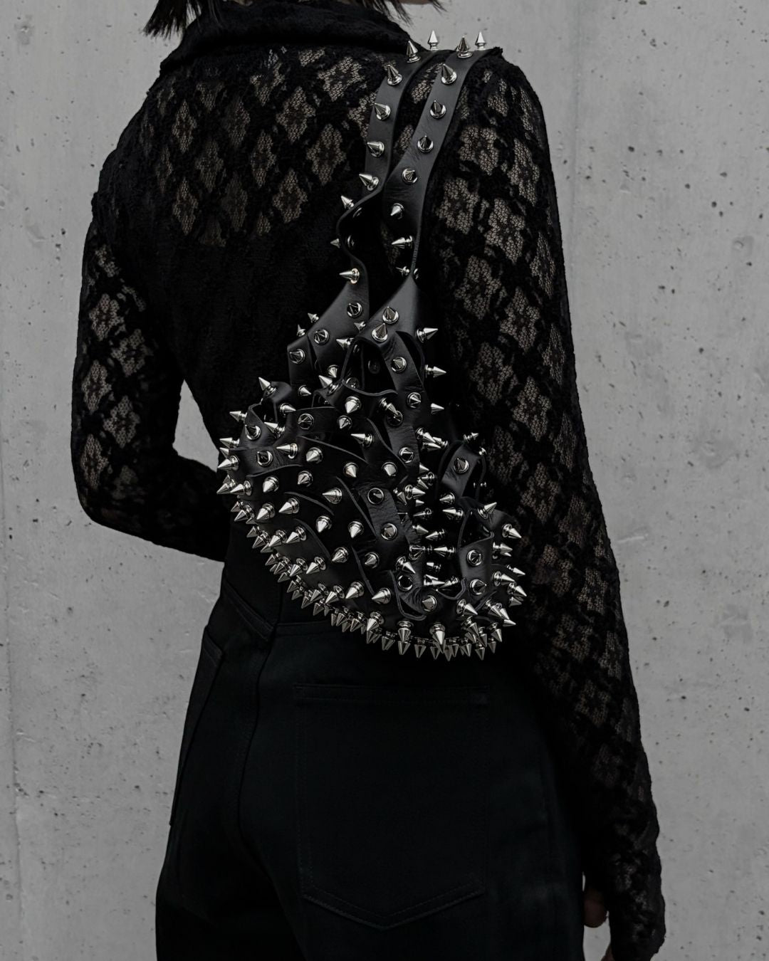 STUDDED LEATHER MARCHE BAG