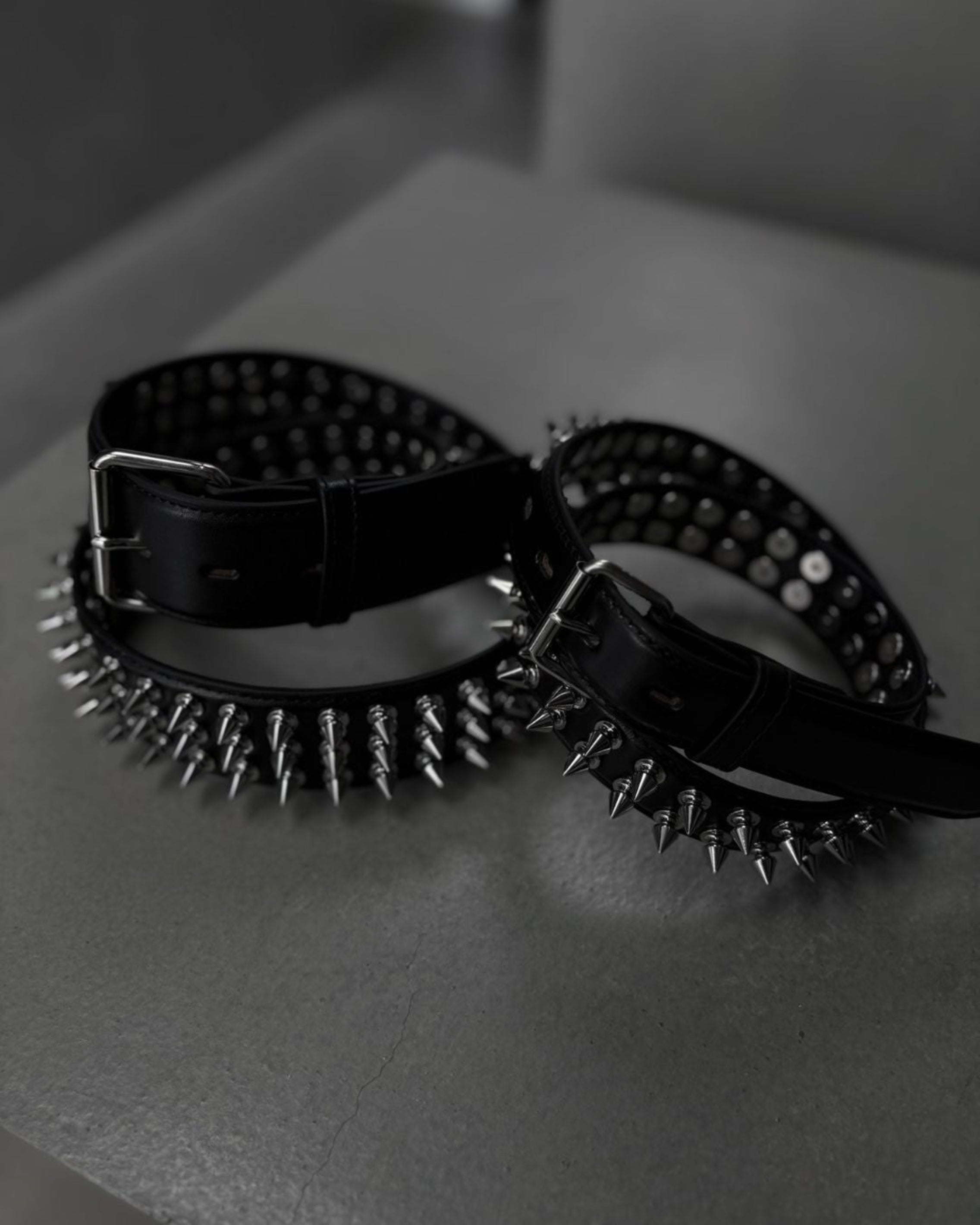 TWO ROW STUDDED LEATHER BELT