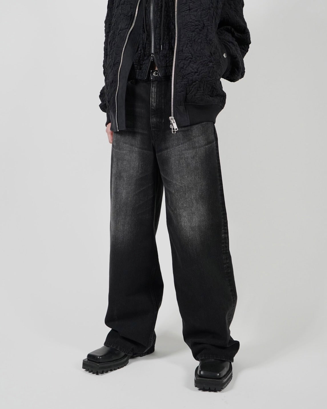 Washed denim super wide pants