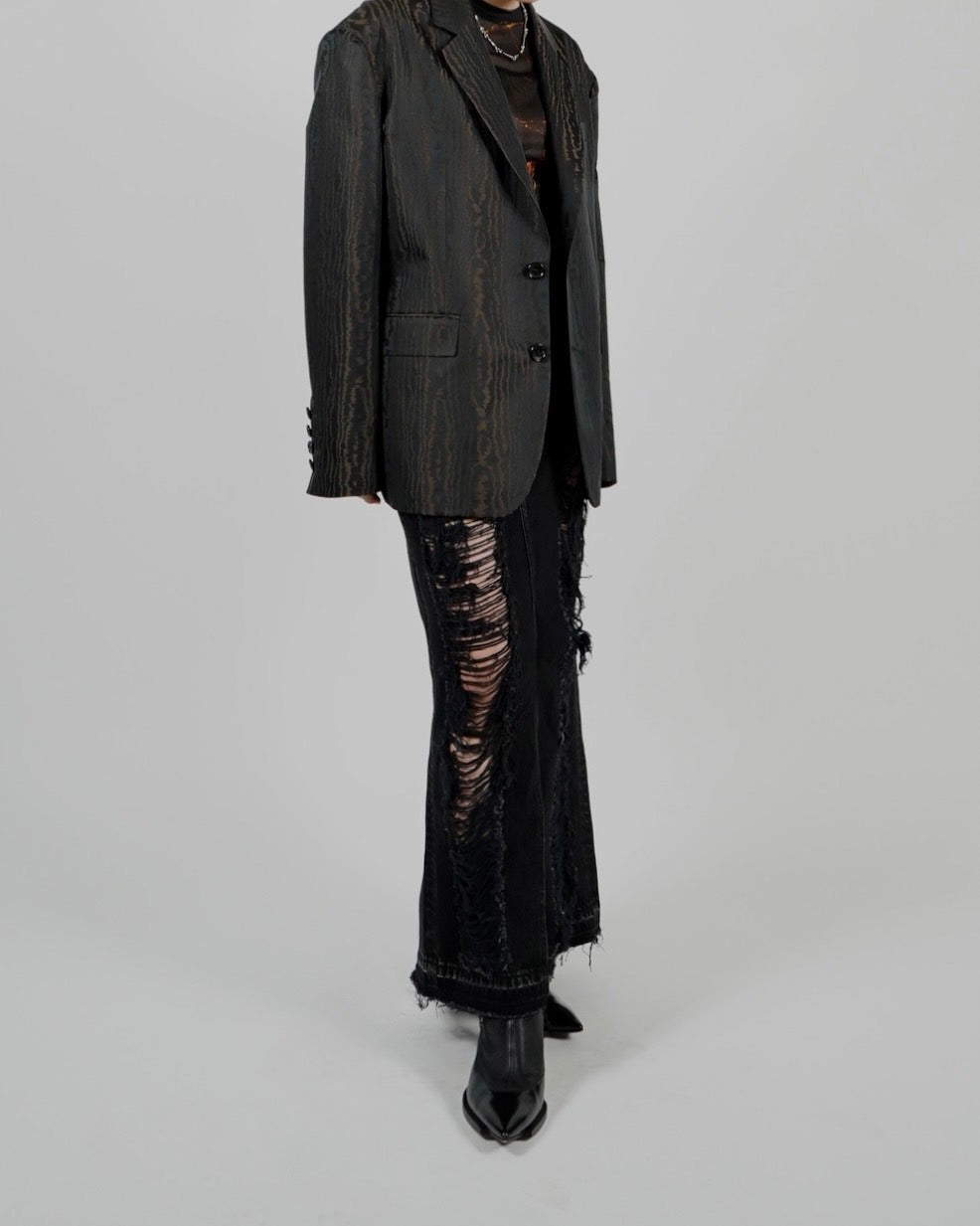 MOIRE JACQUARD OVERSIZED JACKET | BROWN