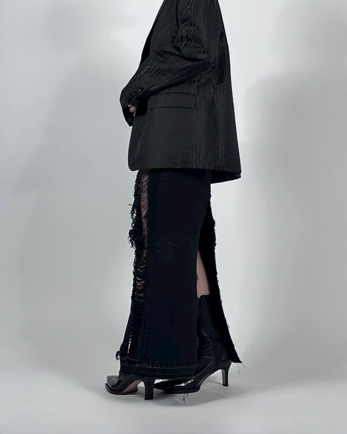 MOIRE JACQUARD OVERSIZED JACKET | BROWN
