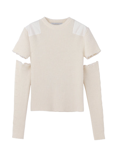 Shoulder patch rib knit sweater with gloves