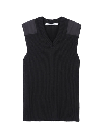Shoulder patch rib knit vest