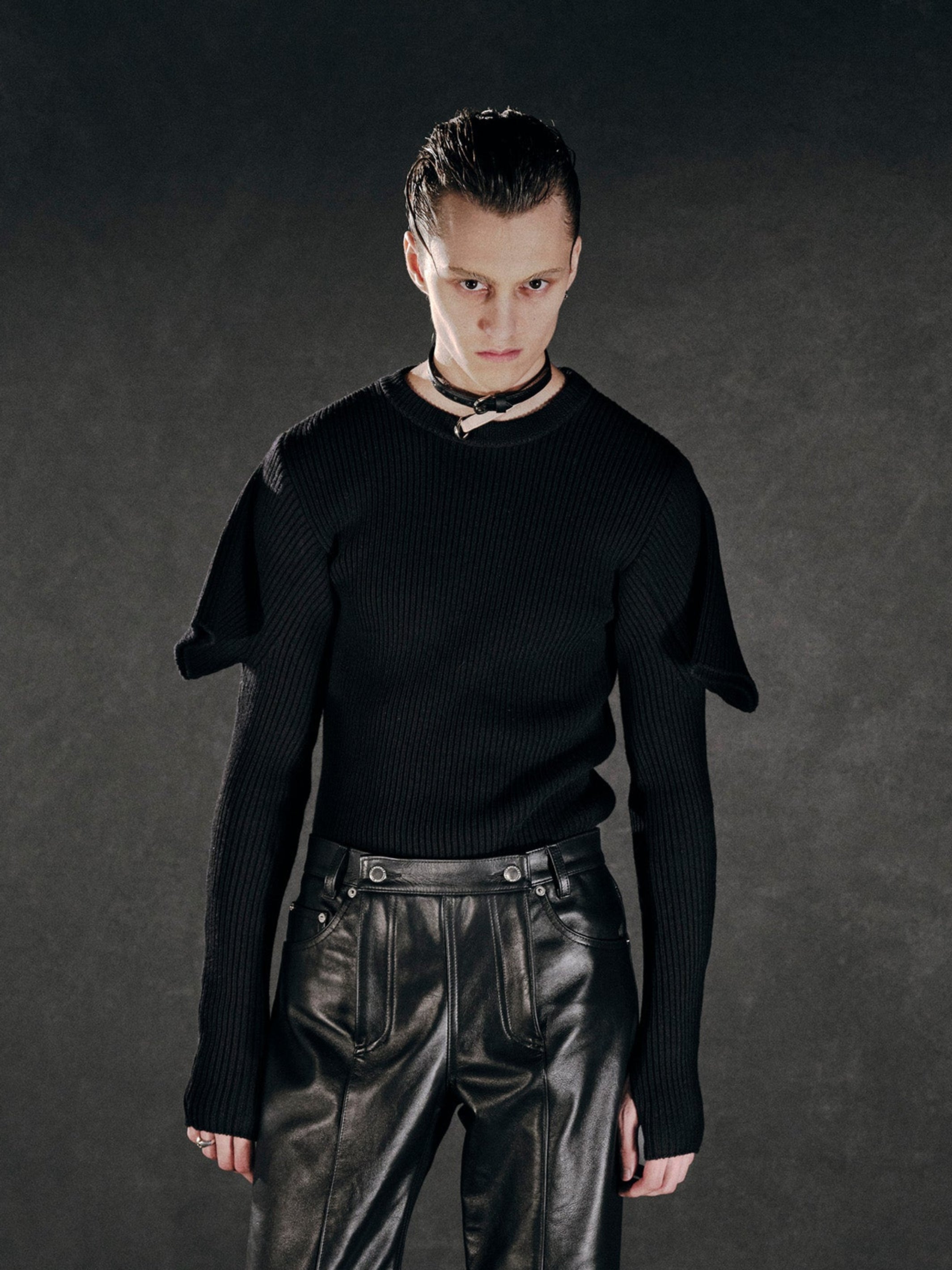 DOUBLE SLEEVE RIB KNIT SWEATER