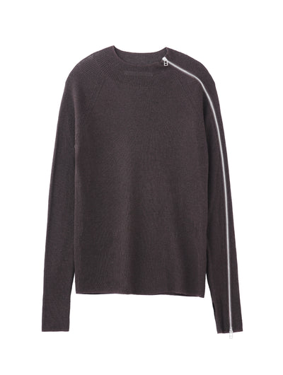 ZIPPED SLEEVE MOCK NECK SWEATER