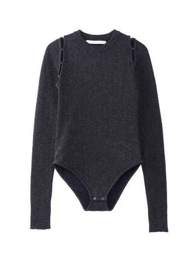 CUT OUT SLEEVE BODY SUIT LAME KNIT TOP