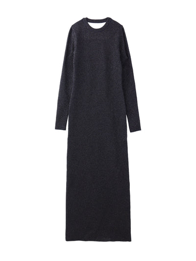 CUT OUT SLEEVE LAME KNIT LONG DRESS