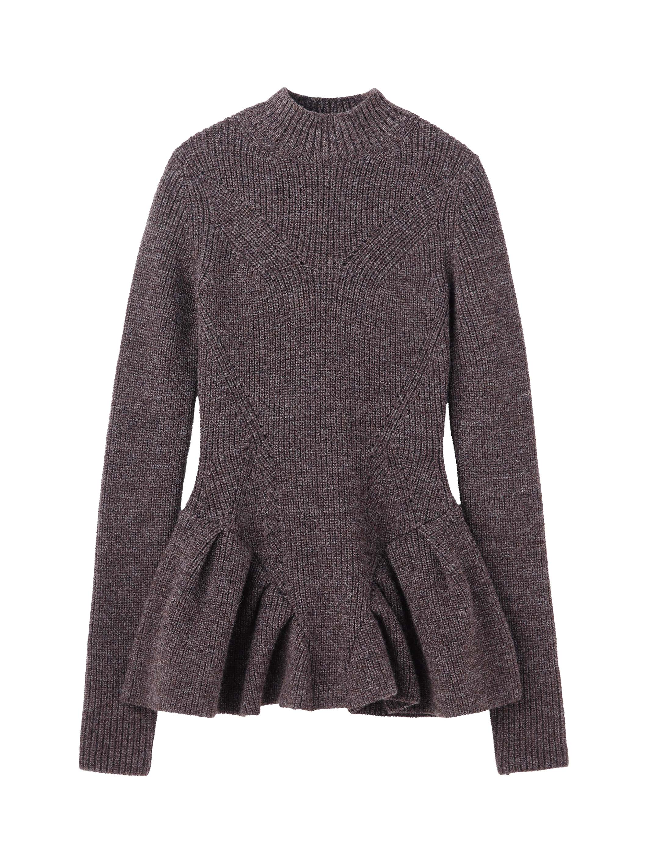 RIBED PEPLUM HI-NECK KNIT SWEATER