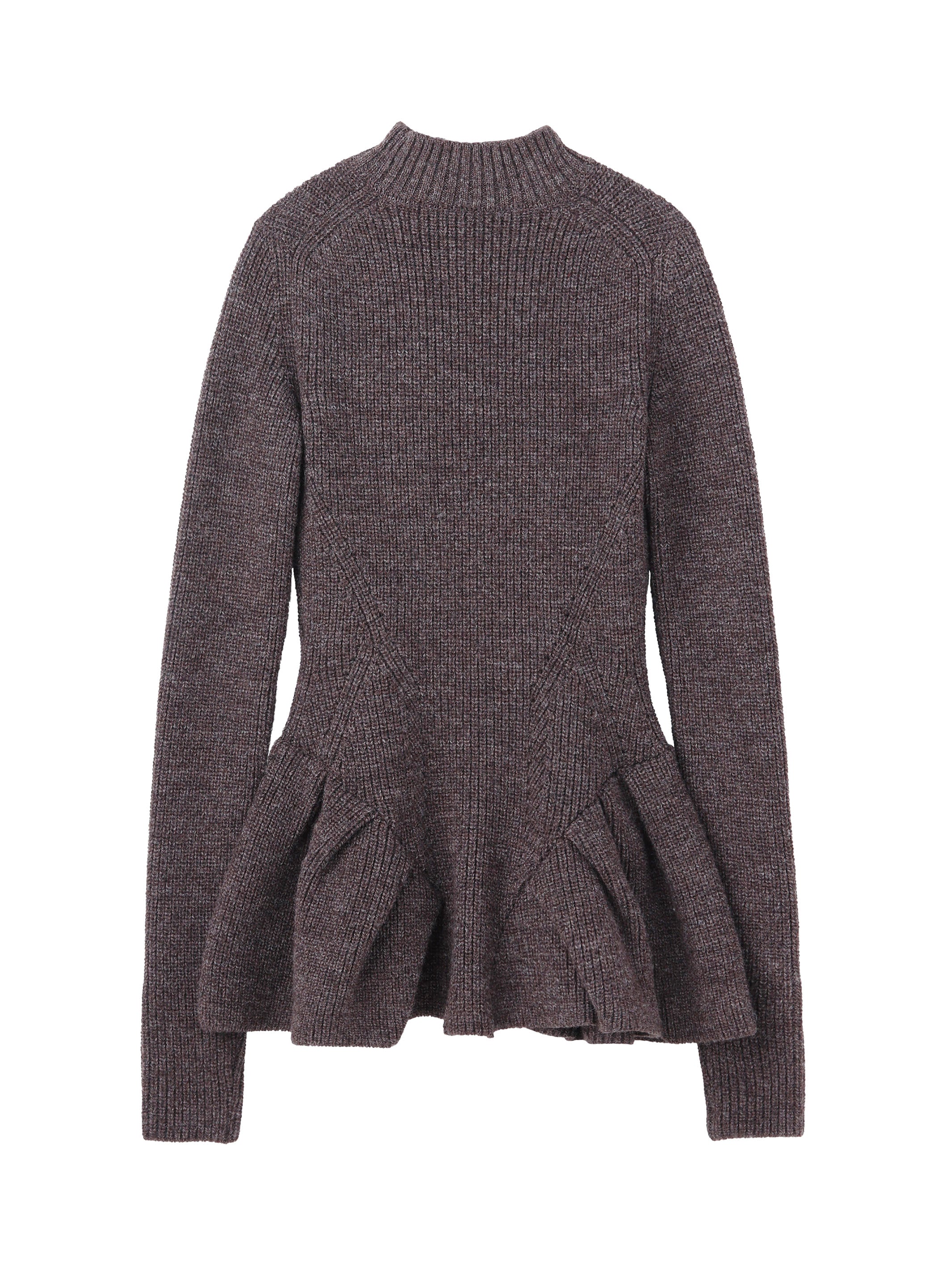 RIBED PEPLUM HI-NECK KNIT SWEATER