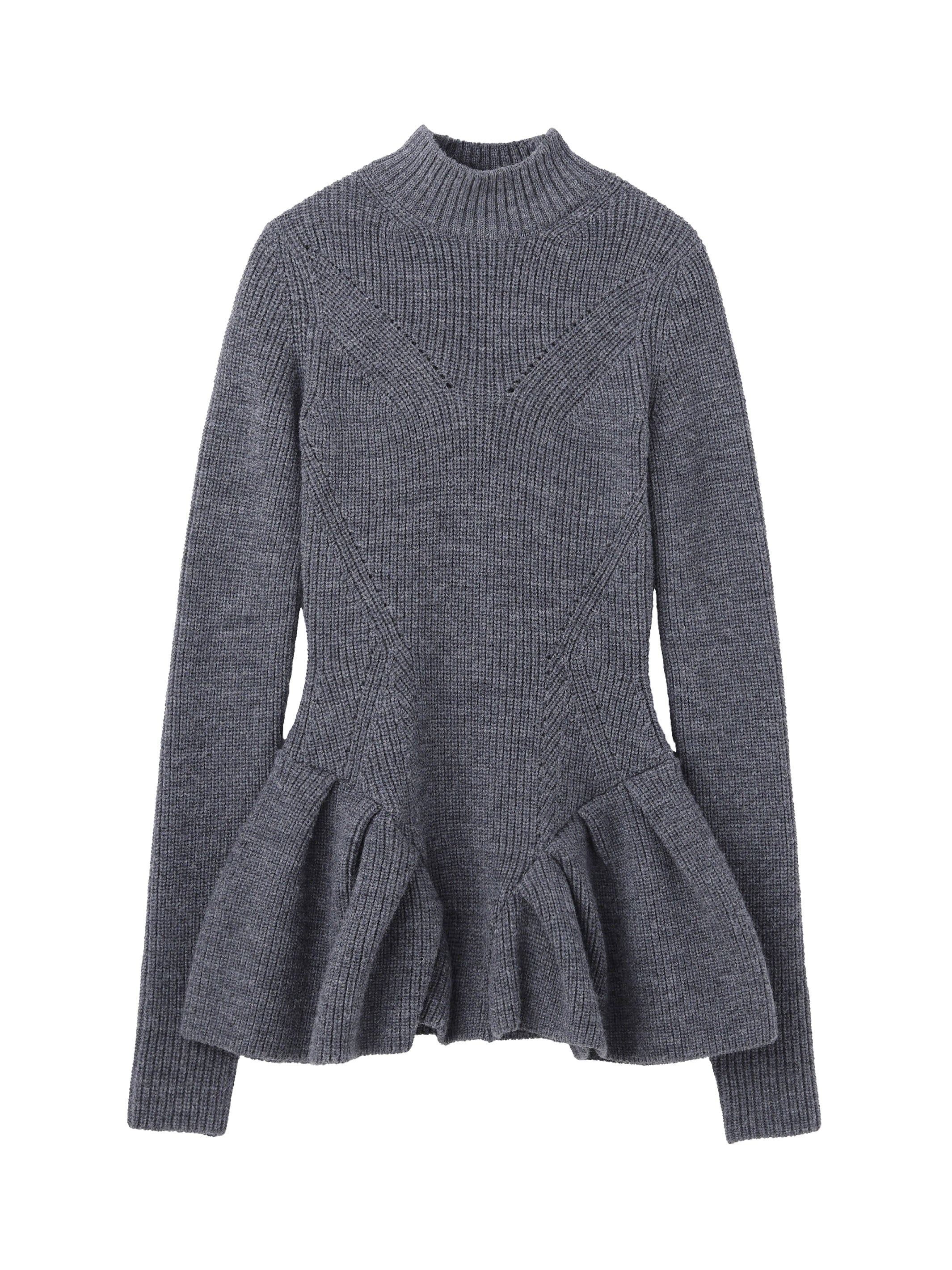 RIBED PEPLUM HI-NECK KNIT SWEATER