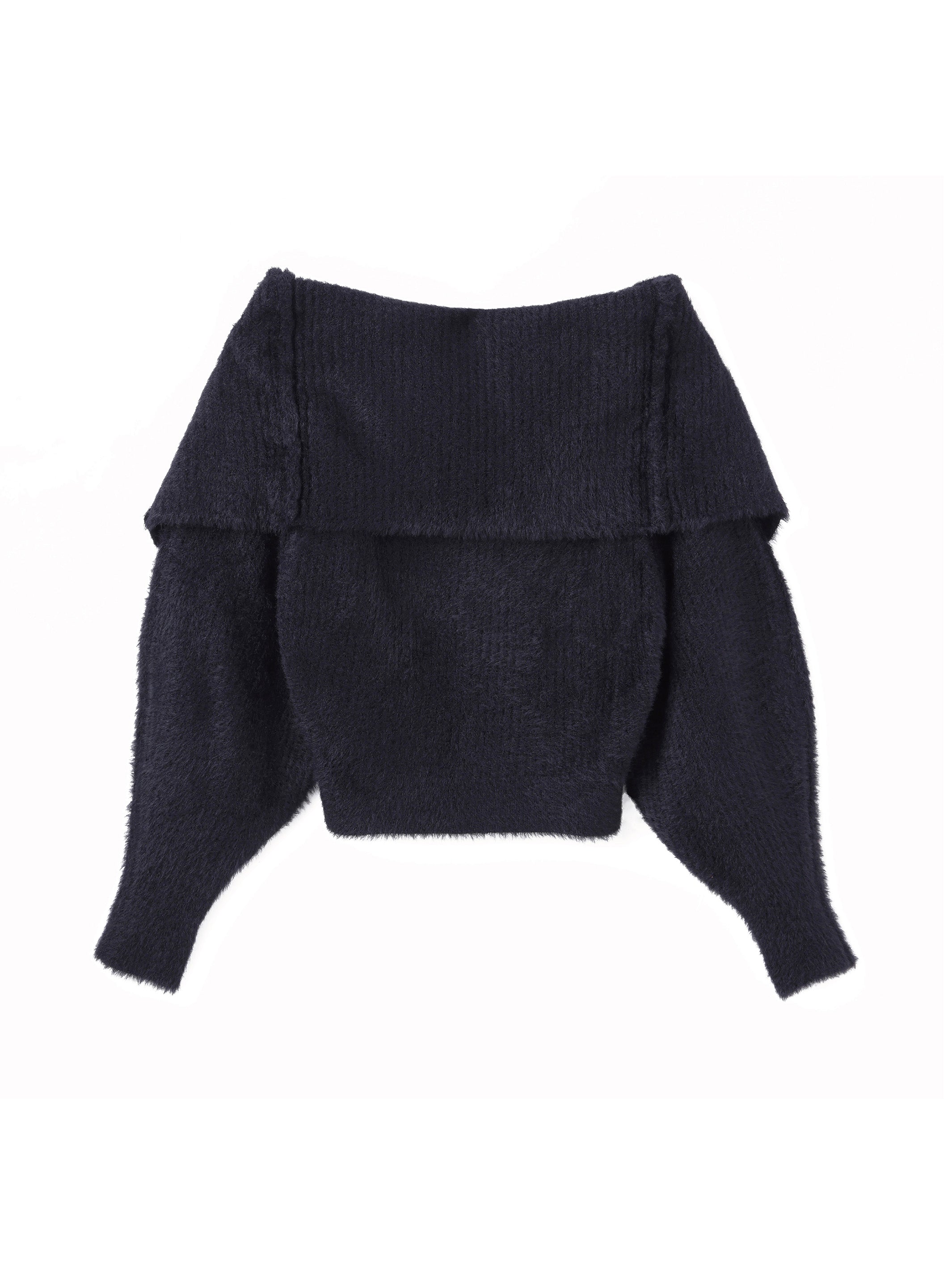RIBED SHAGGY OVER HI-NECK KNIT CARDIGAN
