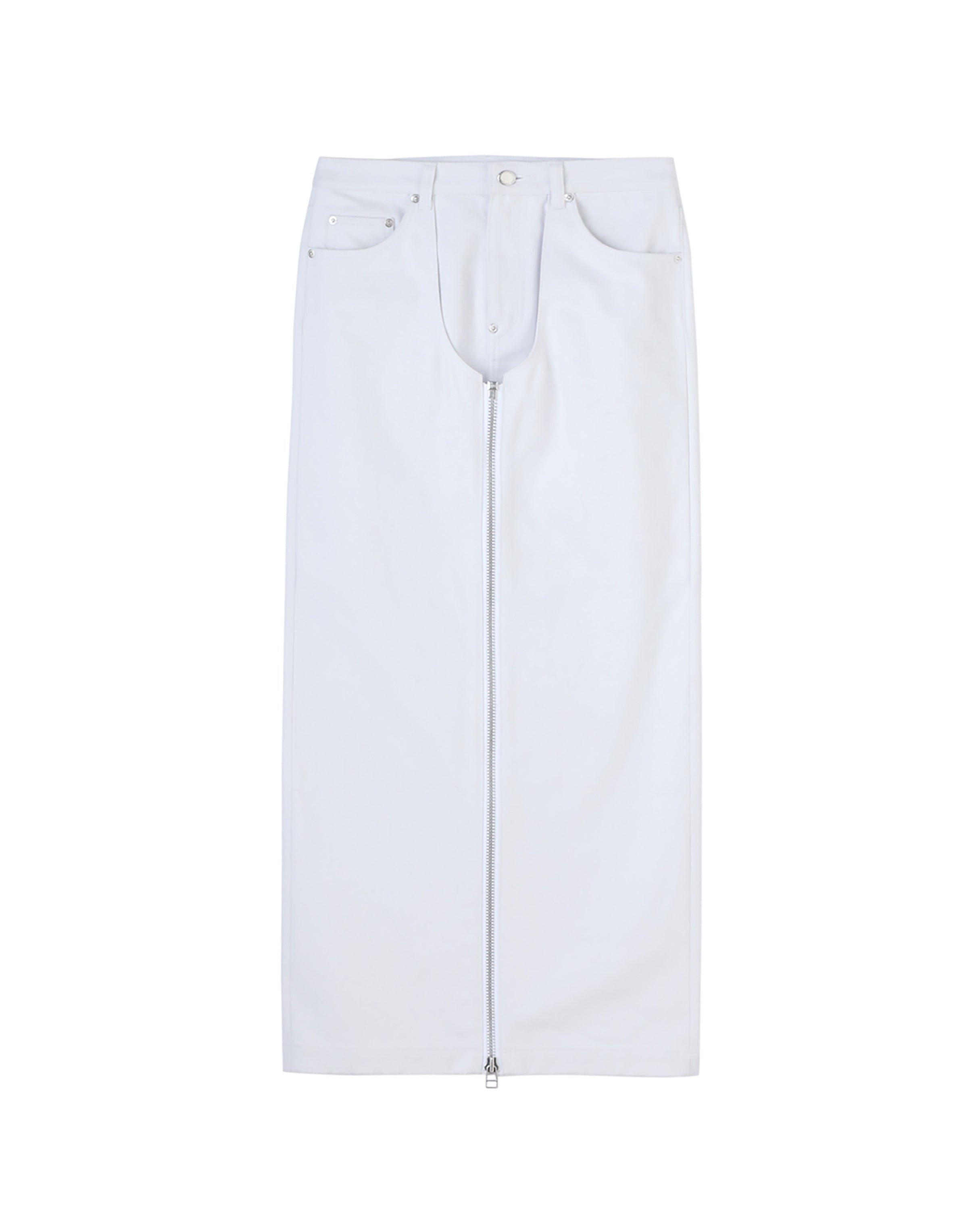 WASHED DENIM ZIPPED LONG SKIRT