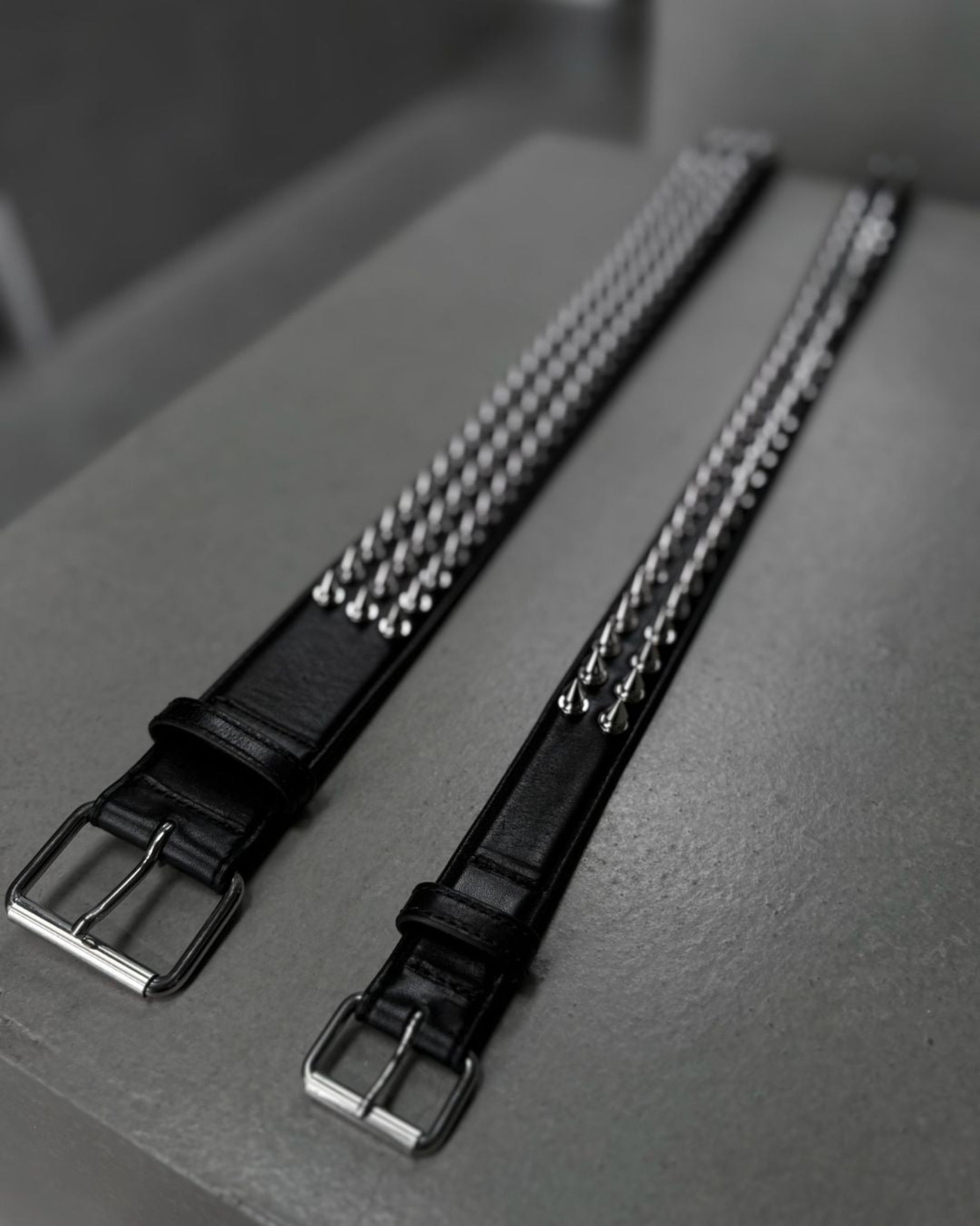 THREE ROW STUDDED LEATHER BELT