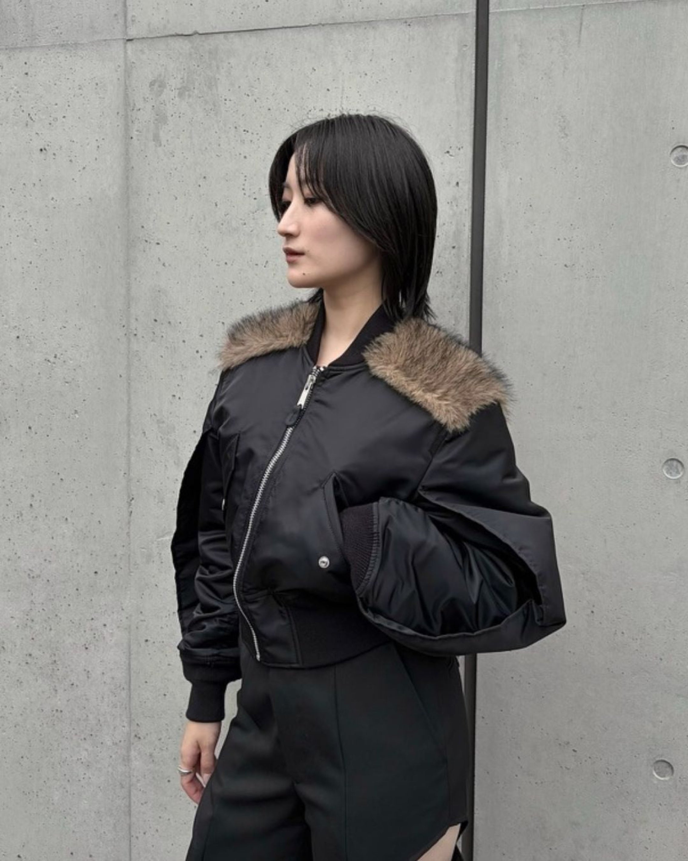NYLON BOMBER JACKET WITH BACK FUR
