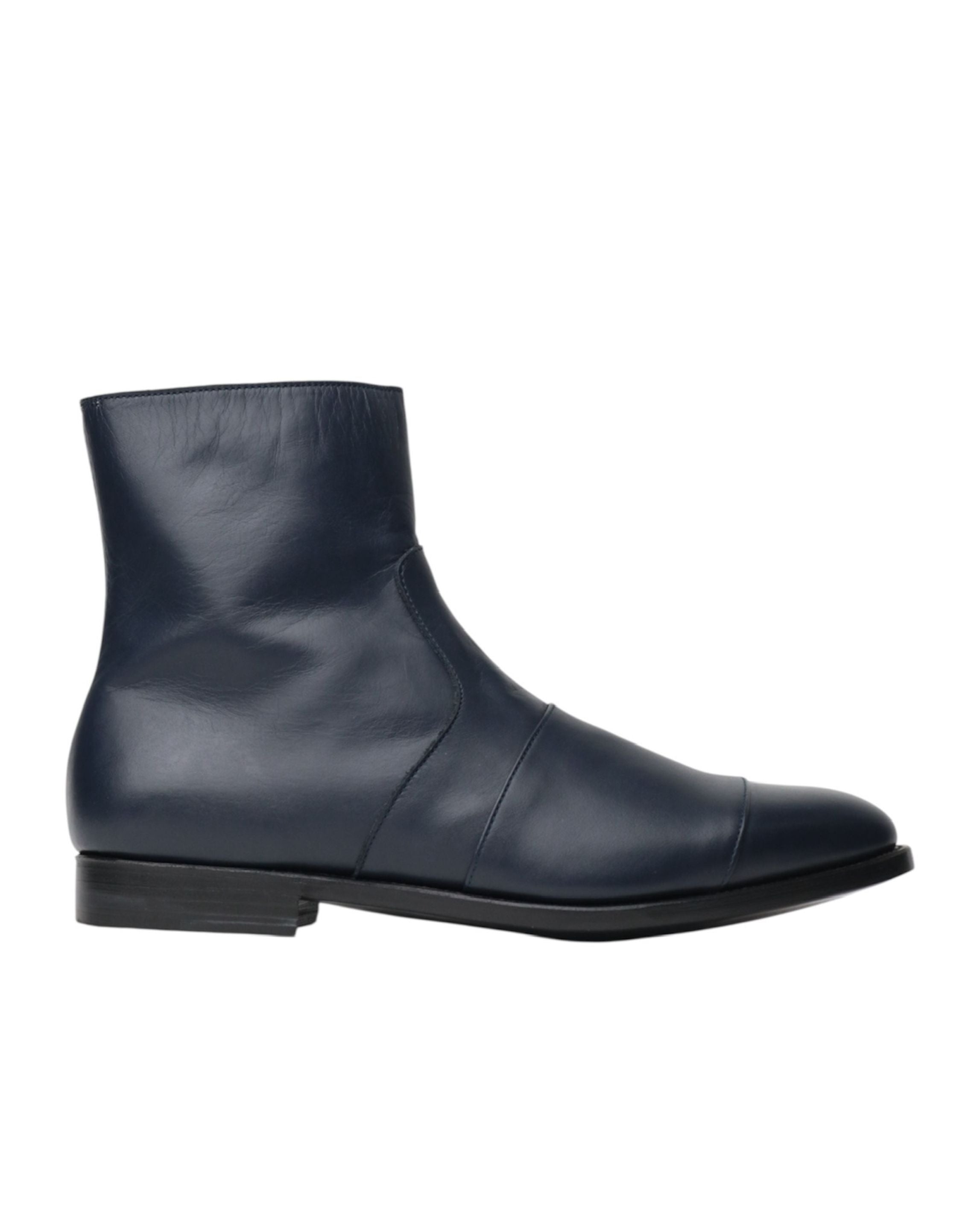 LEATHER SIDE ZIPPED BOOTS | NAVY