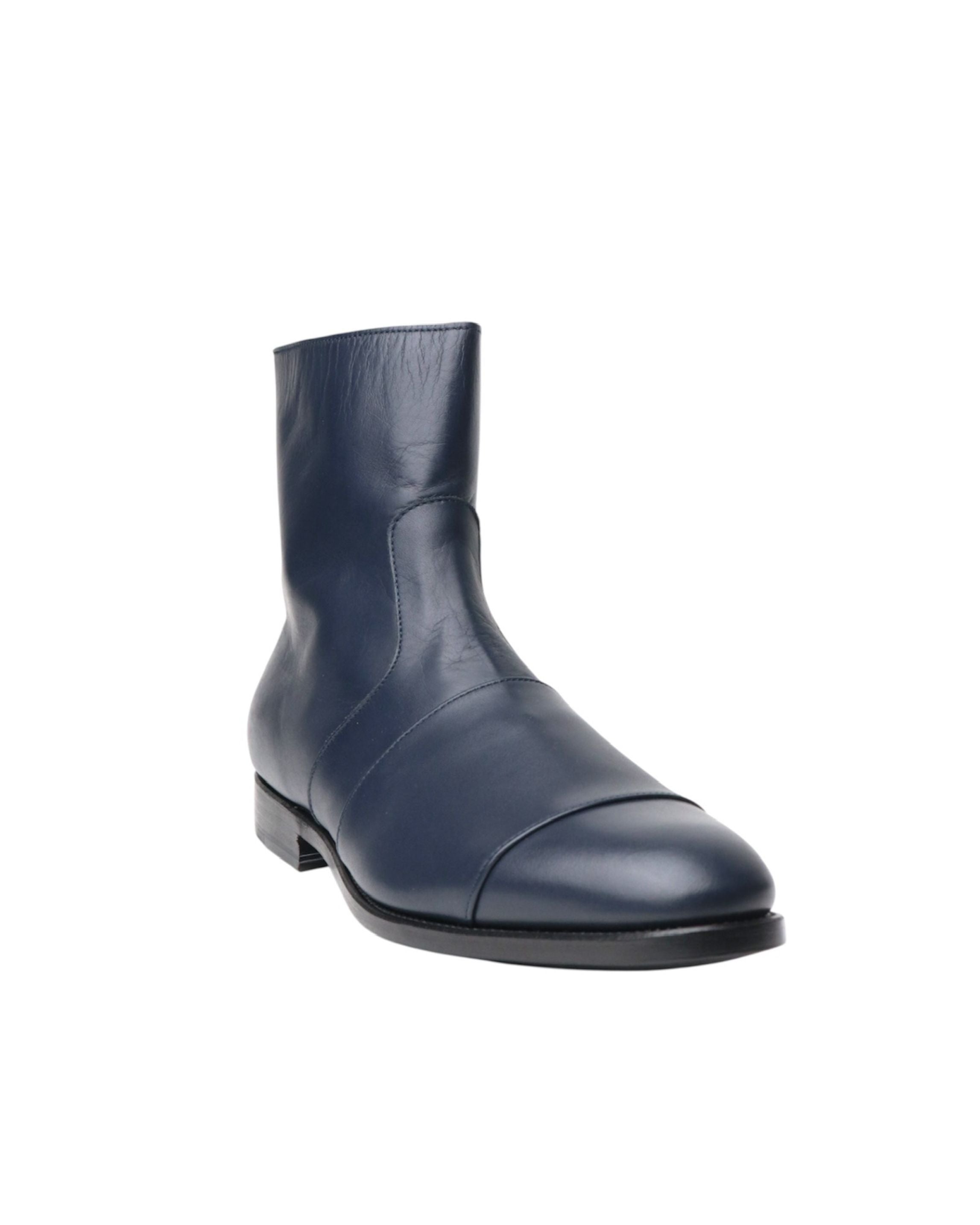 LEATHER SIDE ZIPPED BOOTS | NAVY