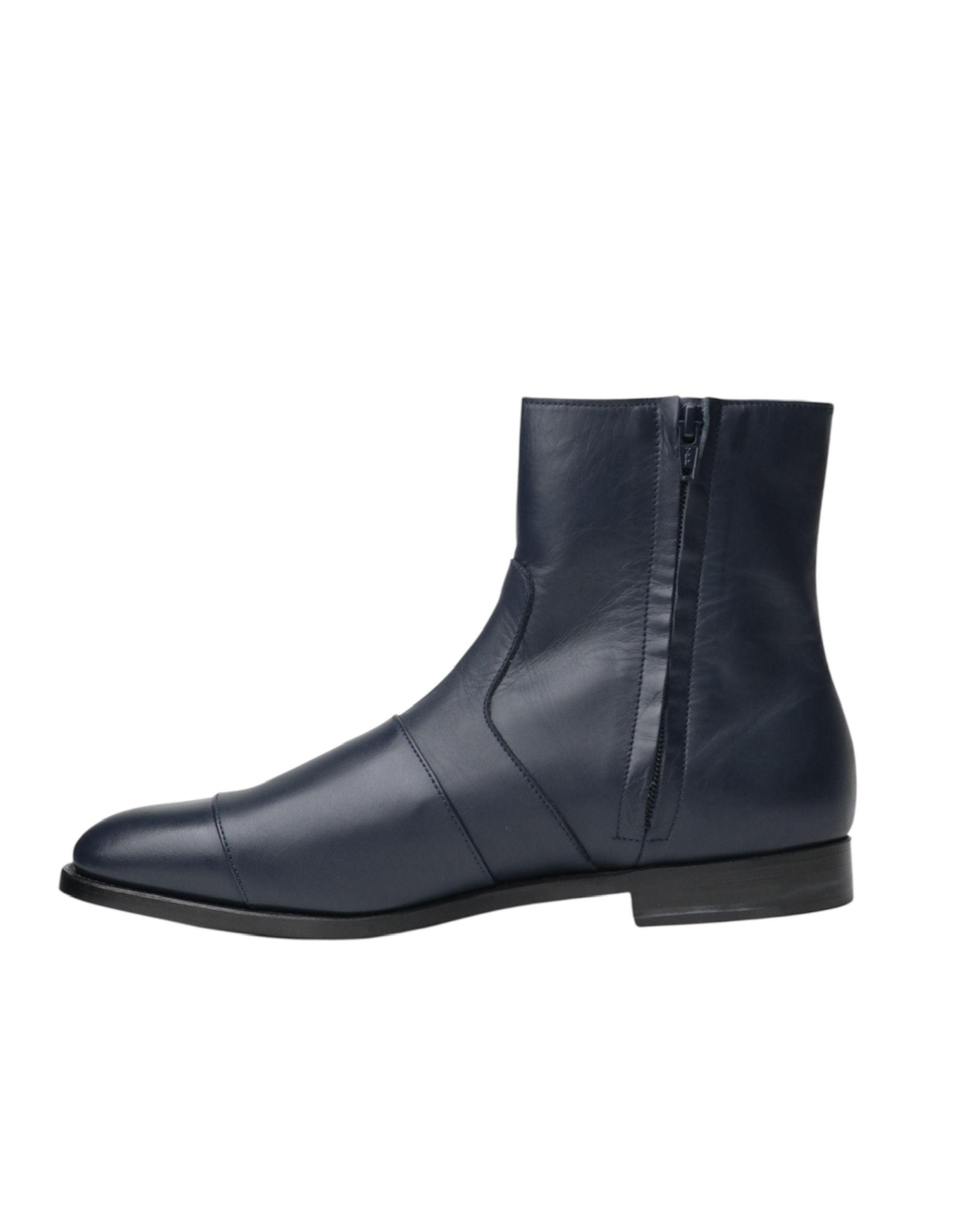 LEATHER SIDE ZIPPED BOOTS | NAVY