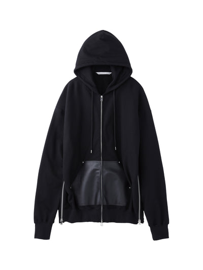 LEATHER POCKET ZIP-UP SWEAT HOODIE