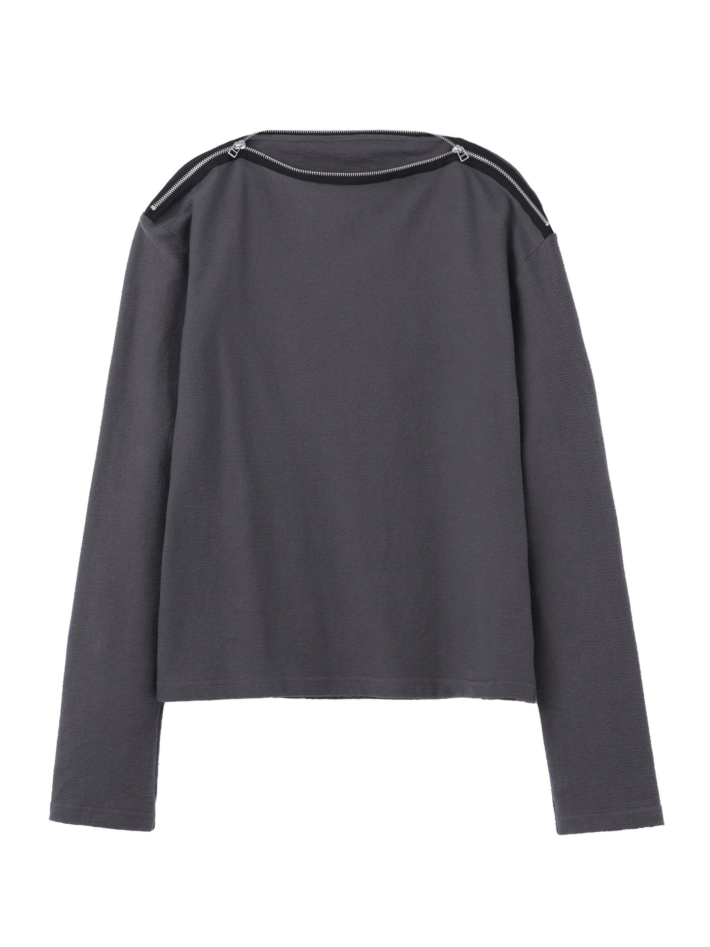 Uneven jersey zipped boat neck top