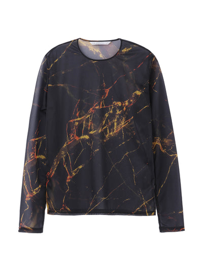 All over print see-through jersey ls top