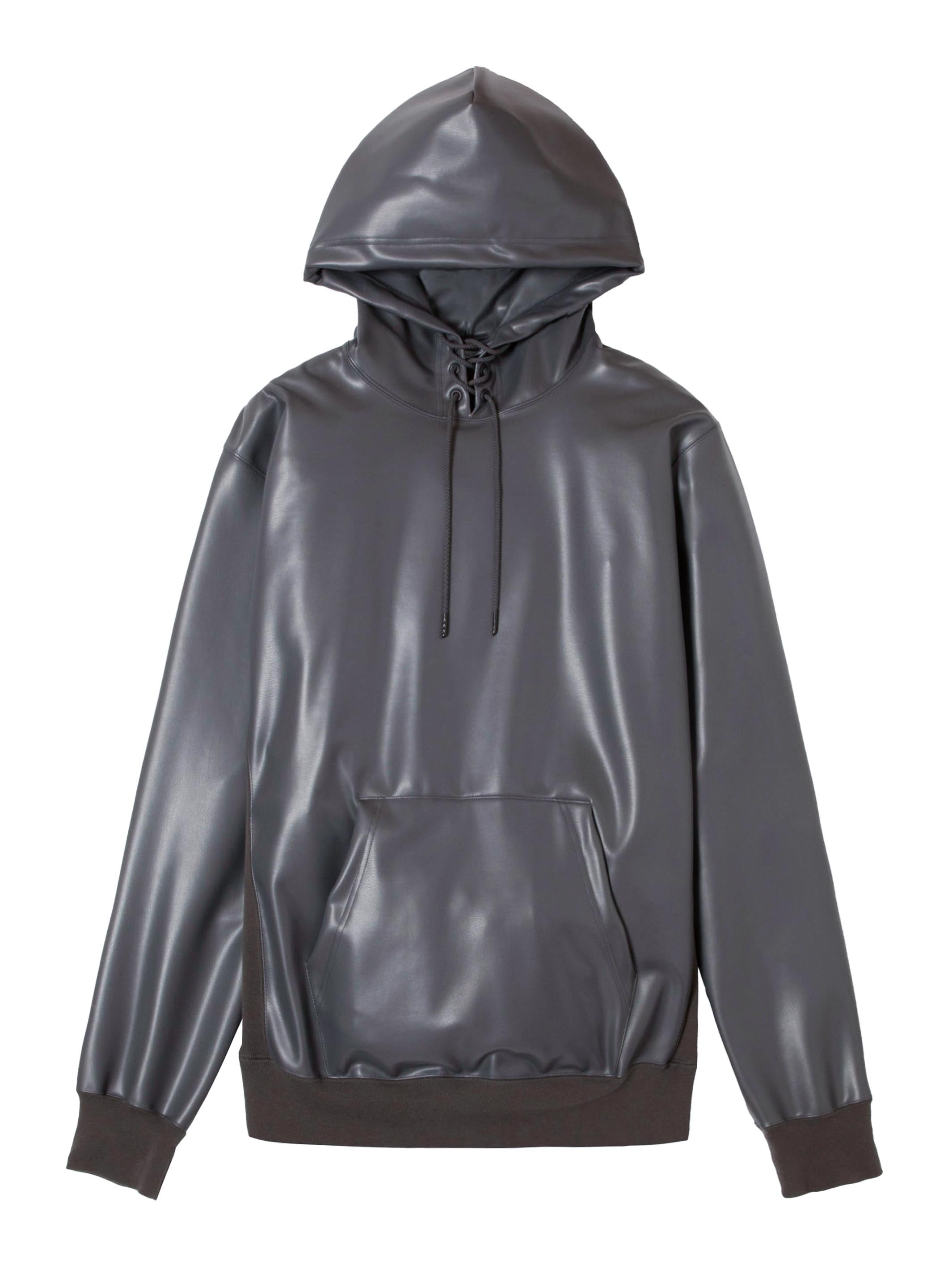 STRETCH VEGAN LEATHER LACE-UP HOODIE