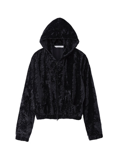 CRUSHED VELVET ZIP-UP CROPPED HOODIE