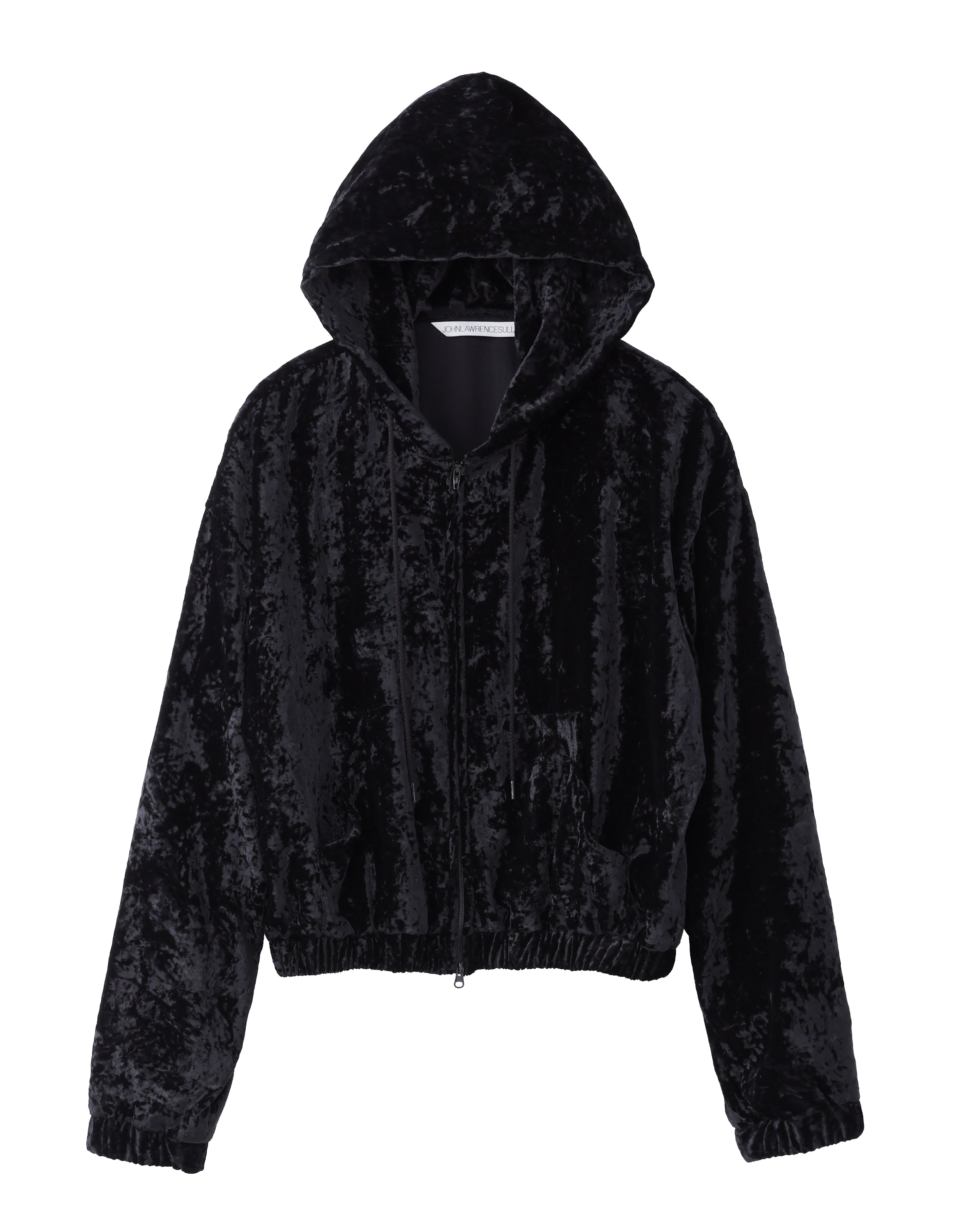 Crushed Velvet Zip-Up Cropped Hoodie