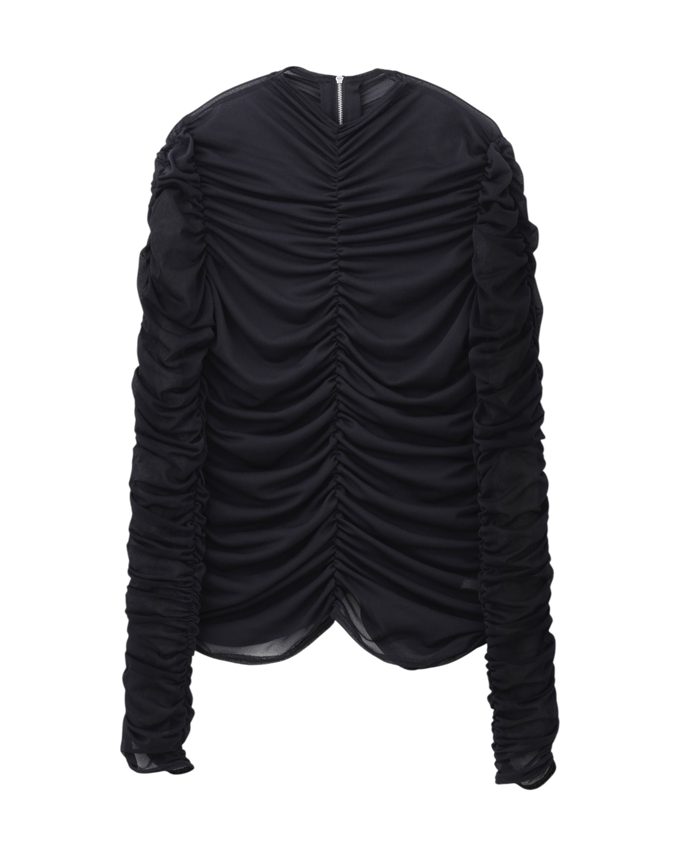 SEE-THROUGH GATHERED HIGH NECK TOP