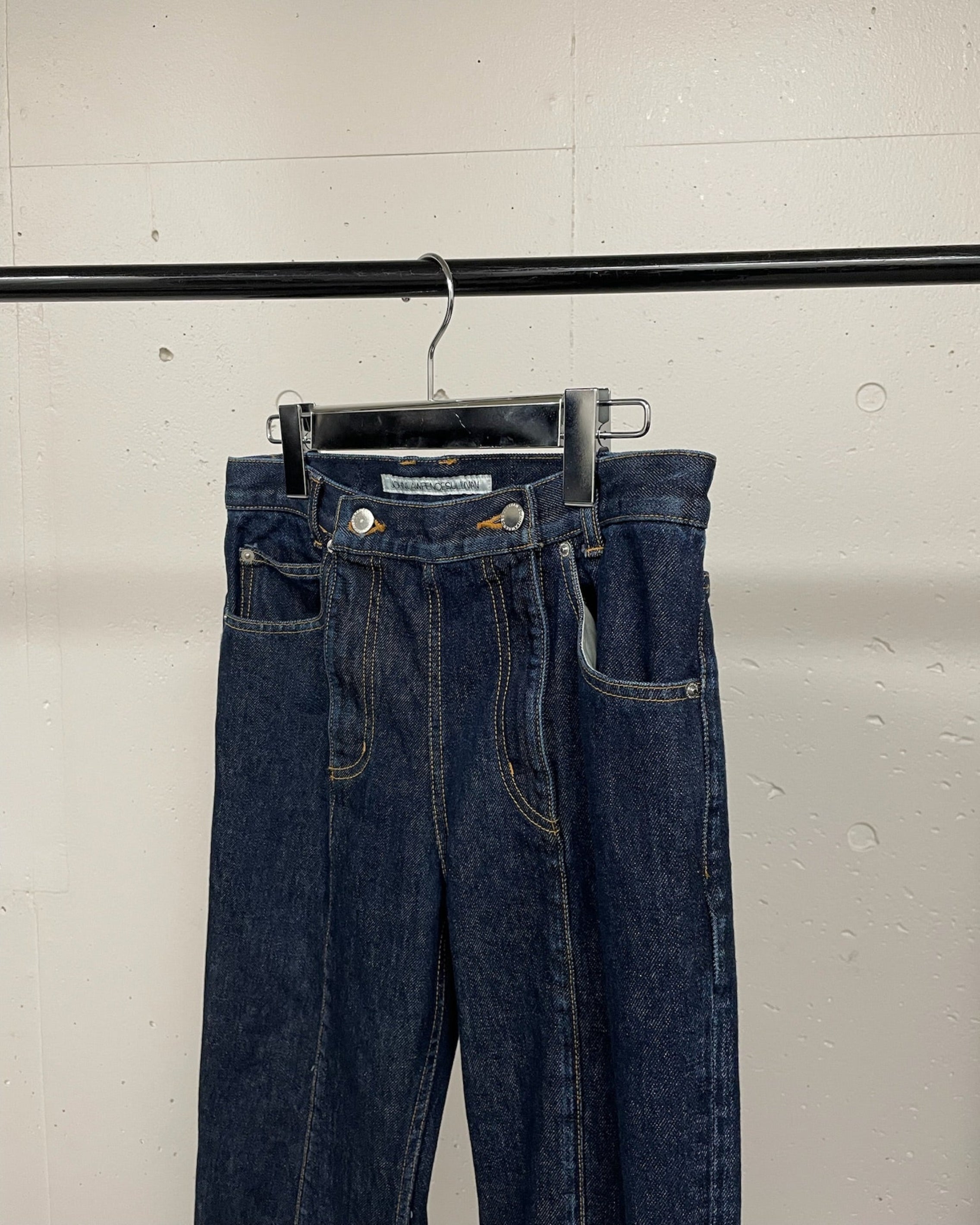 WASHED DENIM DOUBLE ZIPPERFLY PANTS