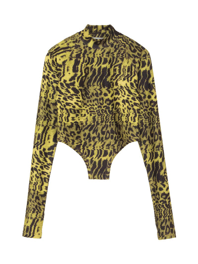 Leopard print bodysuit hi-neck top