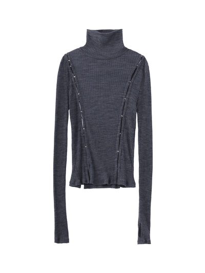 Wool Rib Hi-Neck Top With Hook