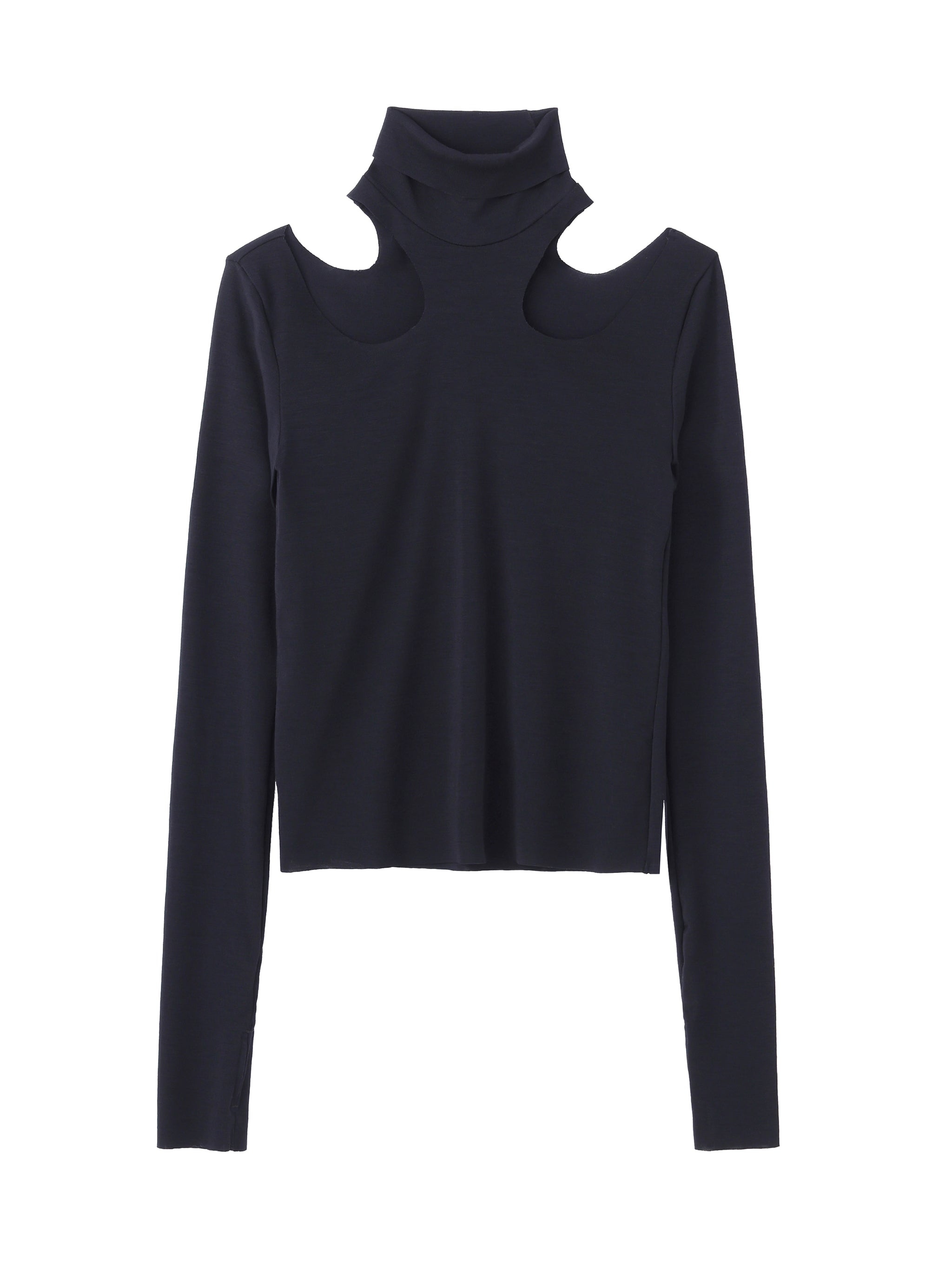 WOOL RIB HOLLOWED OUT TURTLE NECK TOP