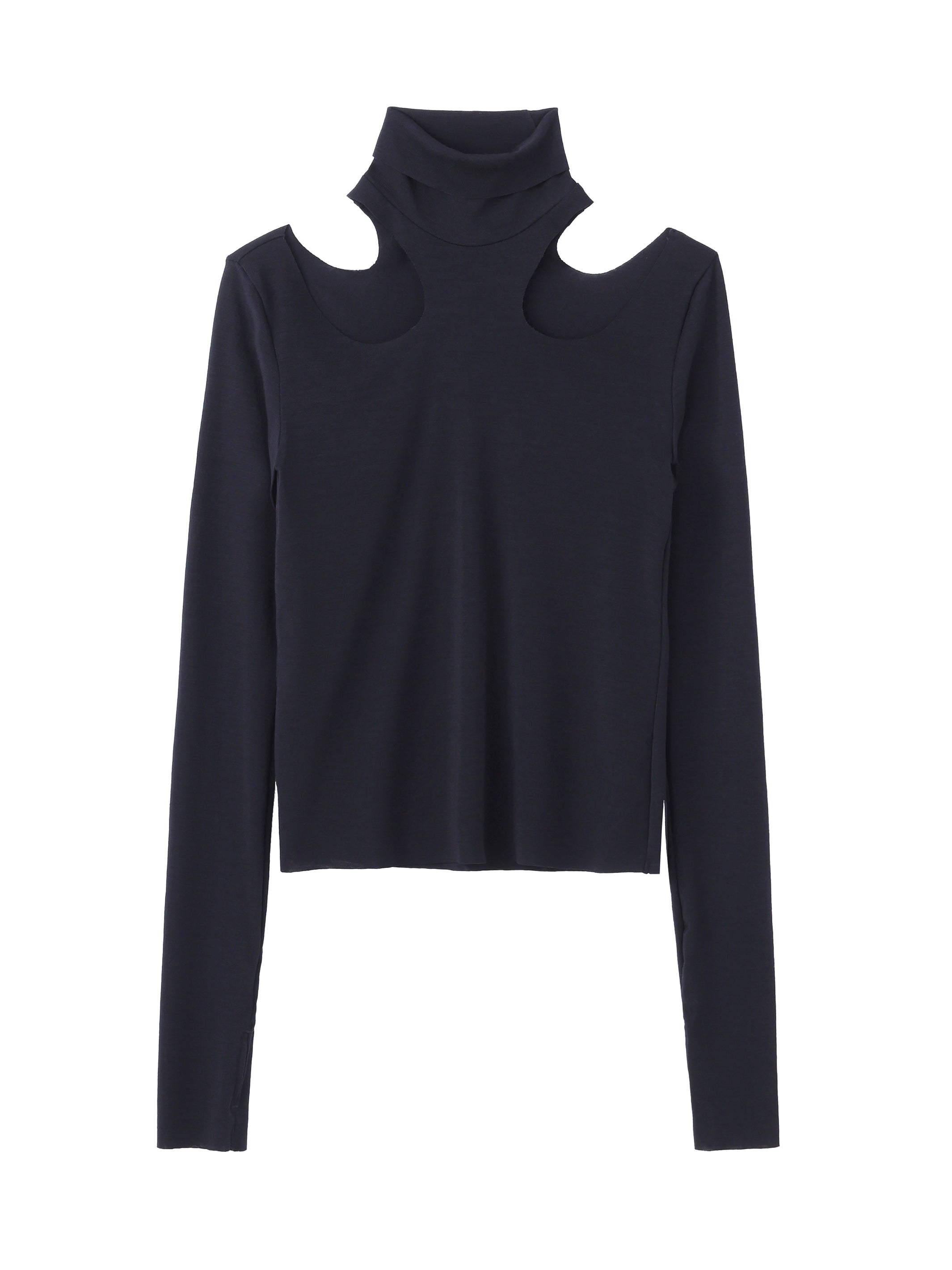 WOOL RIB HOLLOWED OUT TURTLE NECK TOP