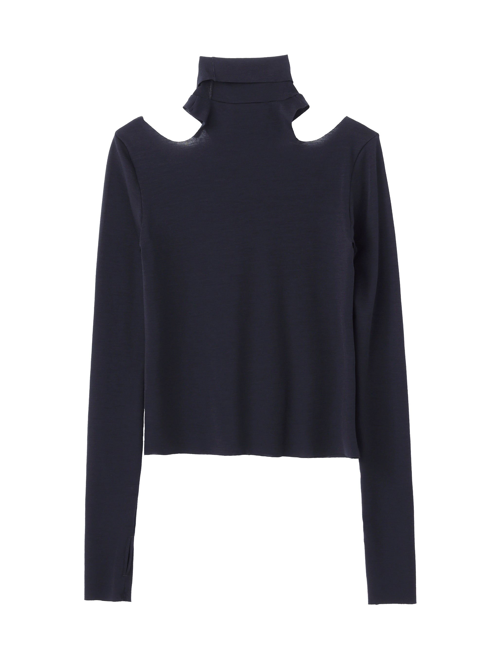 WOOL RIB HOLLOWED OUT TURTLE NECK TOP