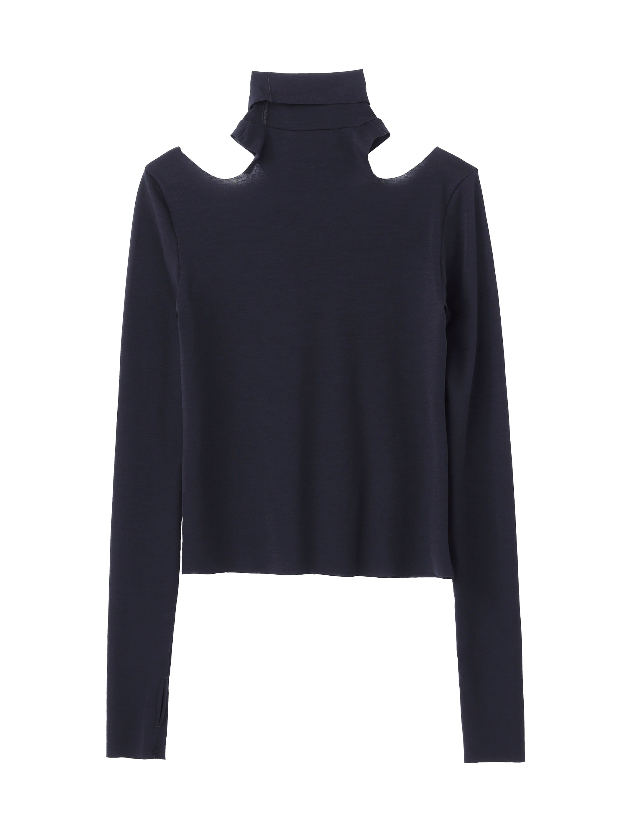 WOOL RIB HOLLOWED OUT TURTLE NECK TOP