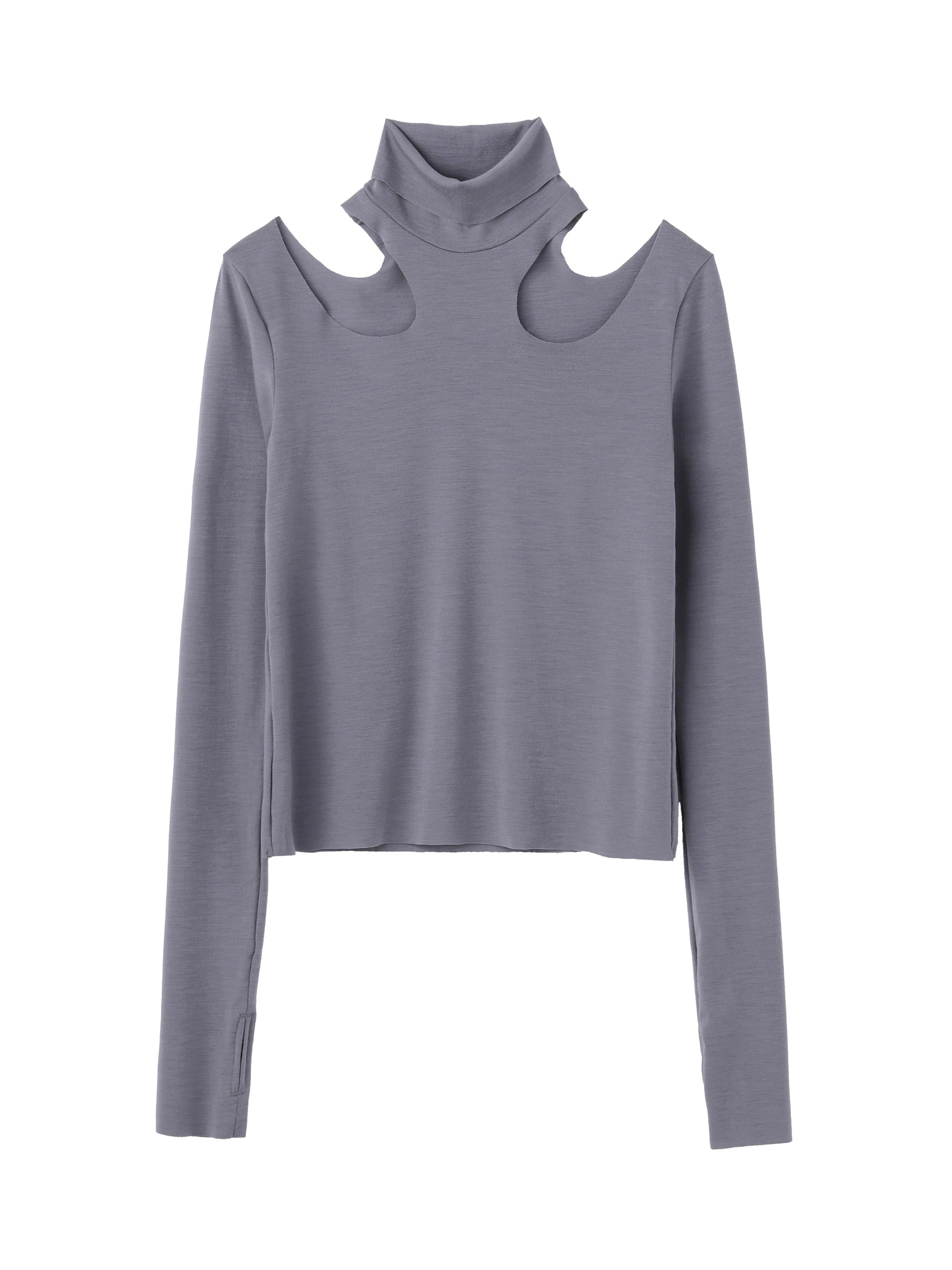 WOOL RIB HOLLOWED OUT TURTLE NECK TOP