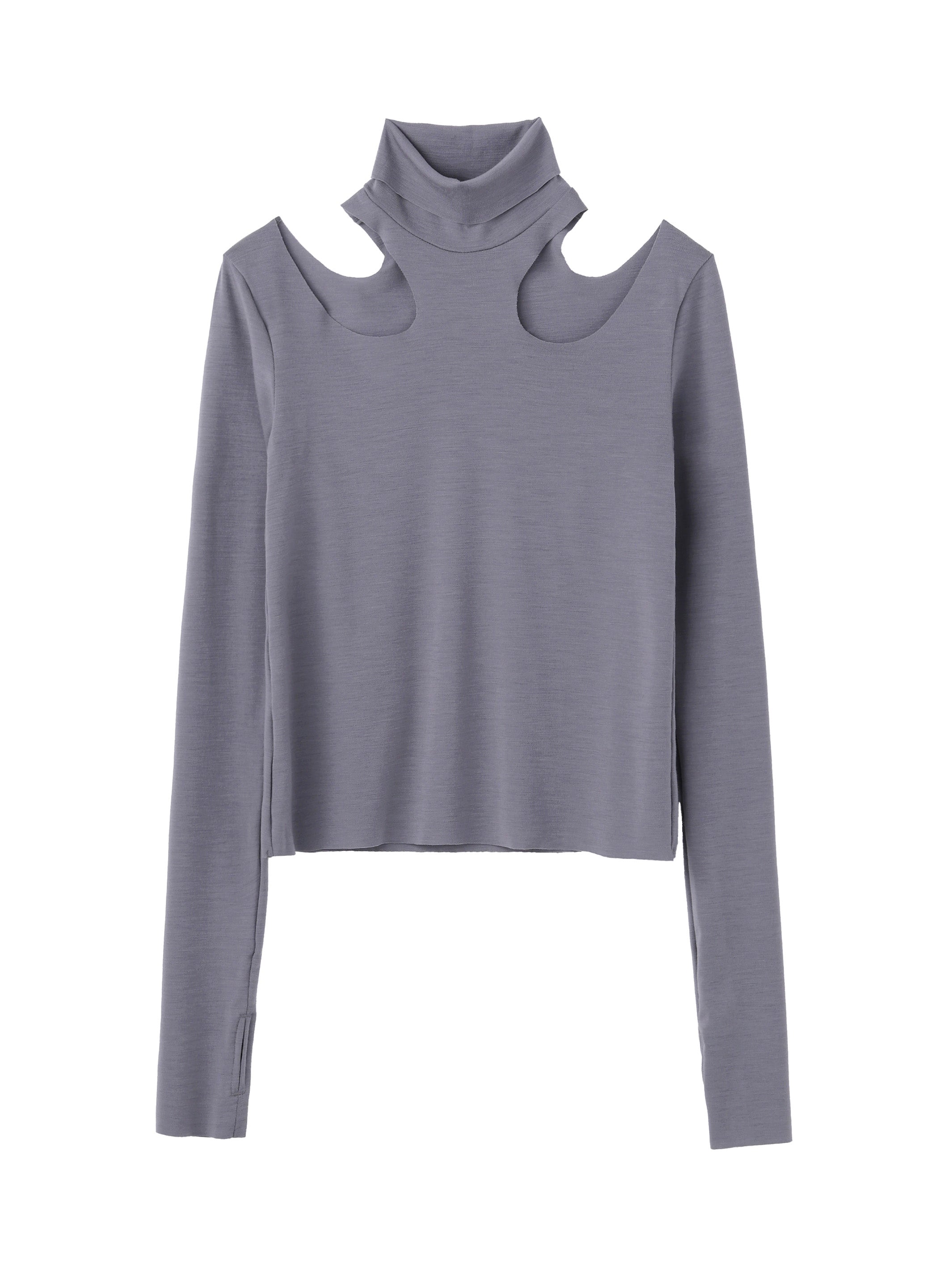 WOOL RIB HOLLOWED OUT TURTLE NECK TOP