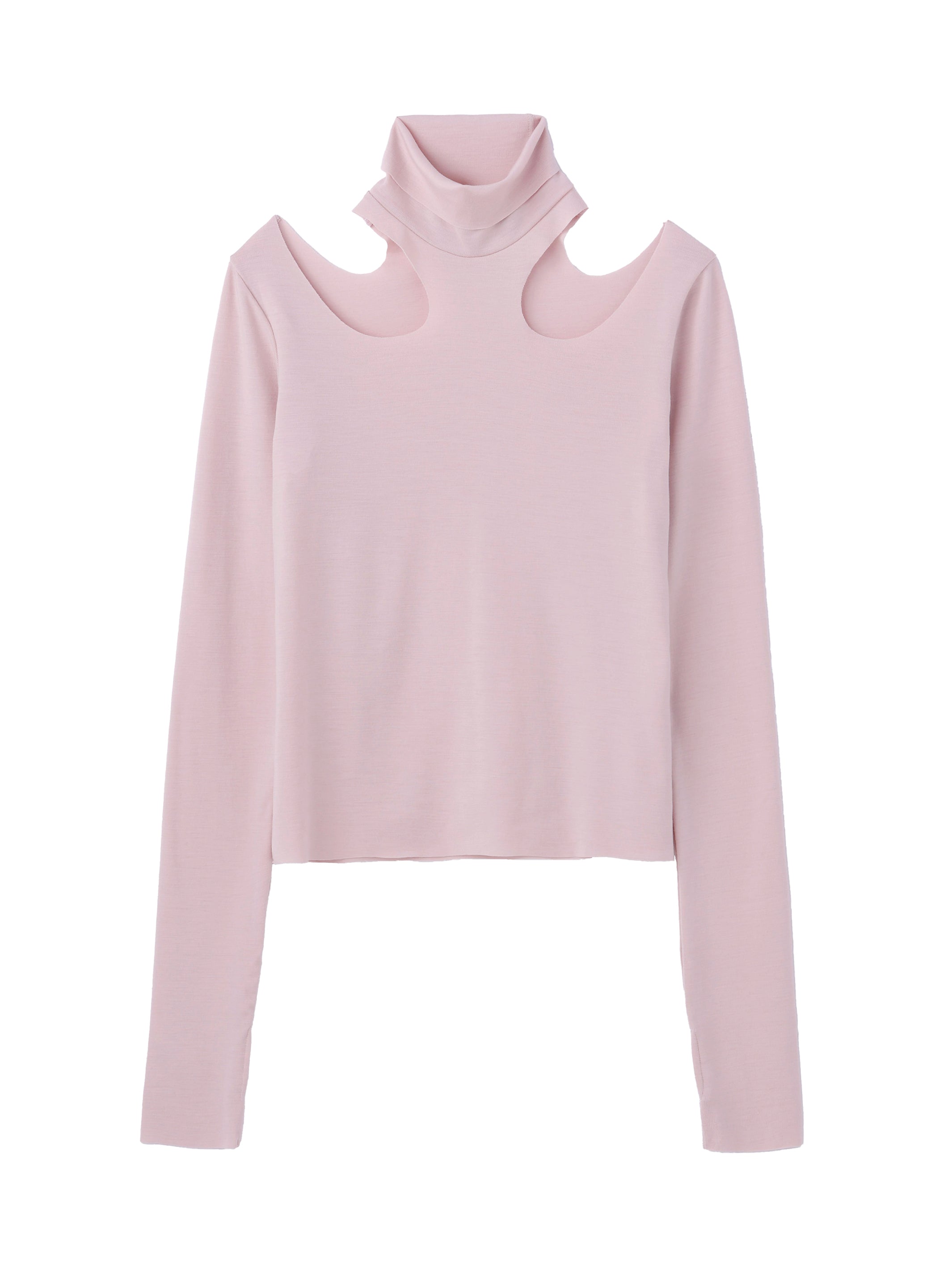 WOOL RIB HOLLOWED OUT TURTLE NECK TOP