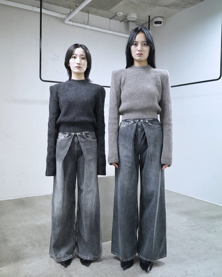 Womens Washed Denim Wide Pants