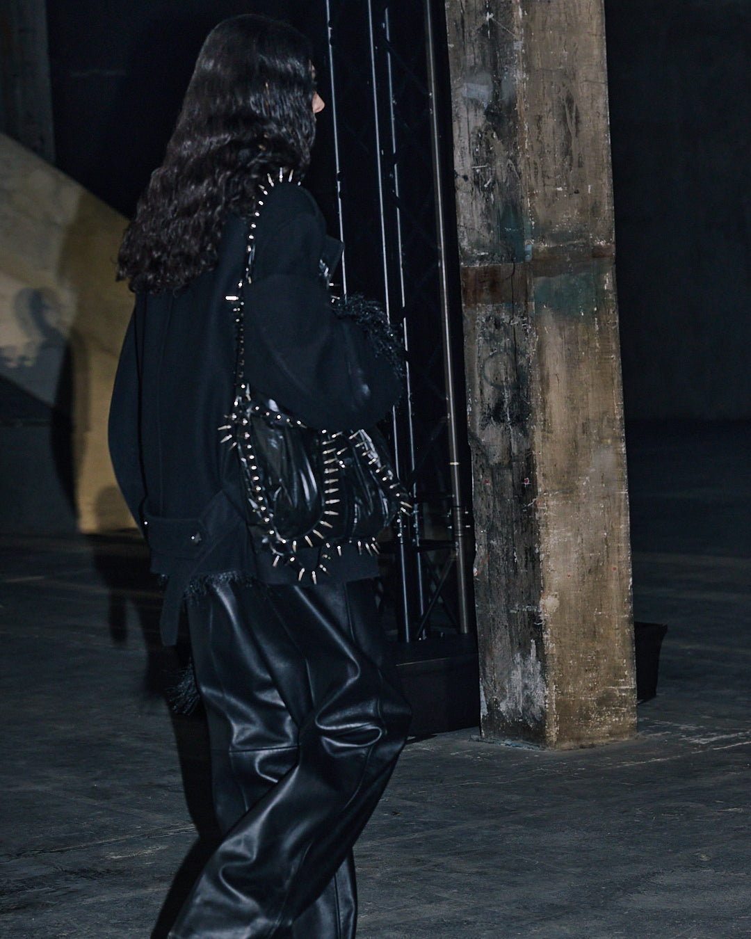 STUDDED LEATHER HARNESS BAG