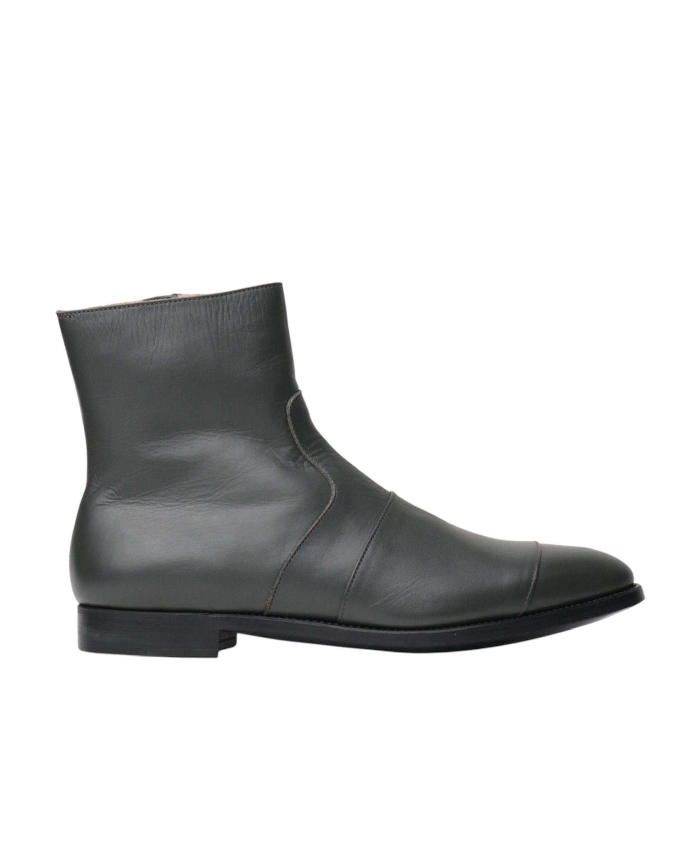 LEATHER SIDE ZIPPED BOOTS | GREY