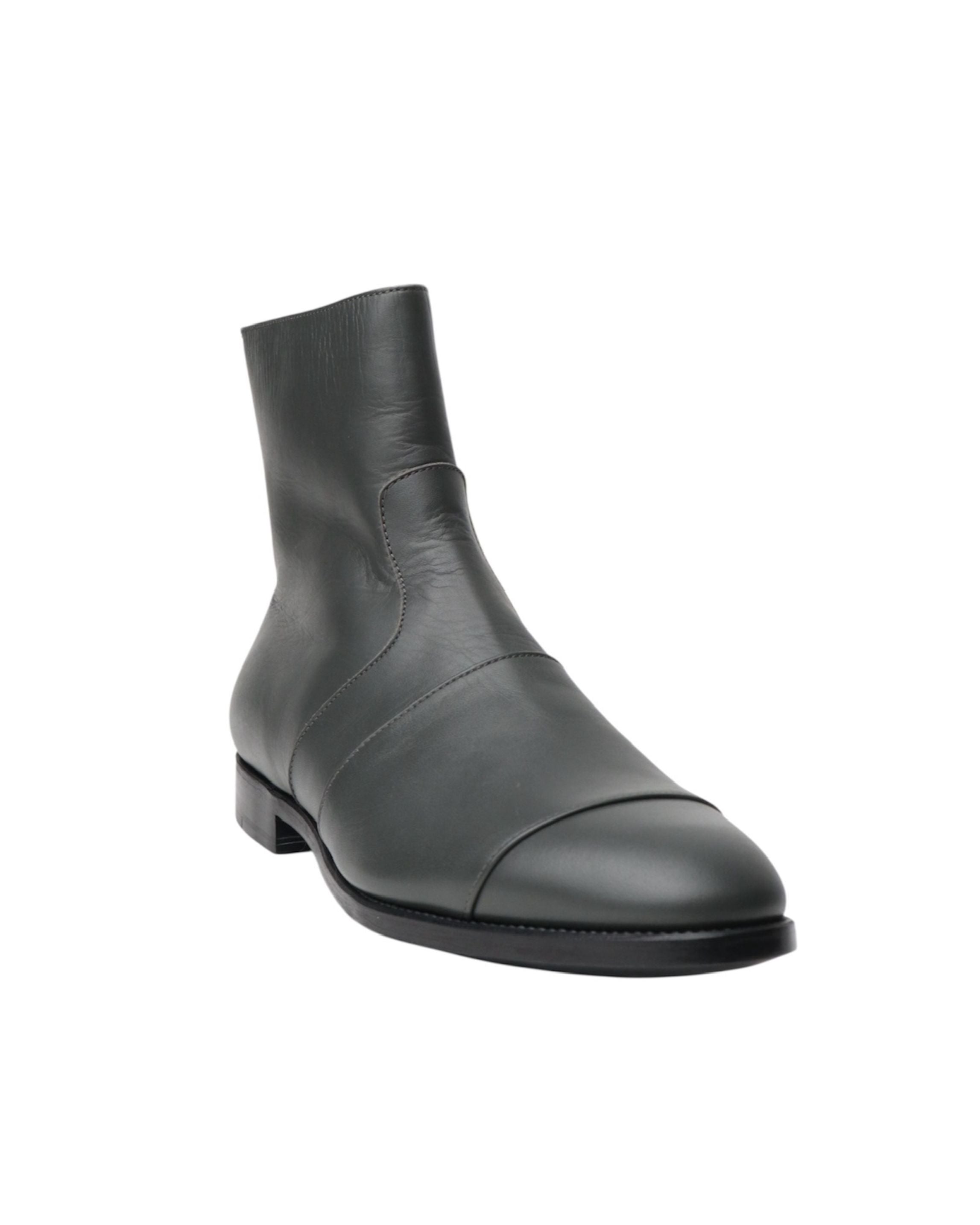 LEATHER SIDE ZIPPED BOOTS | GREY