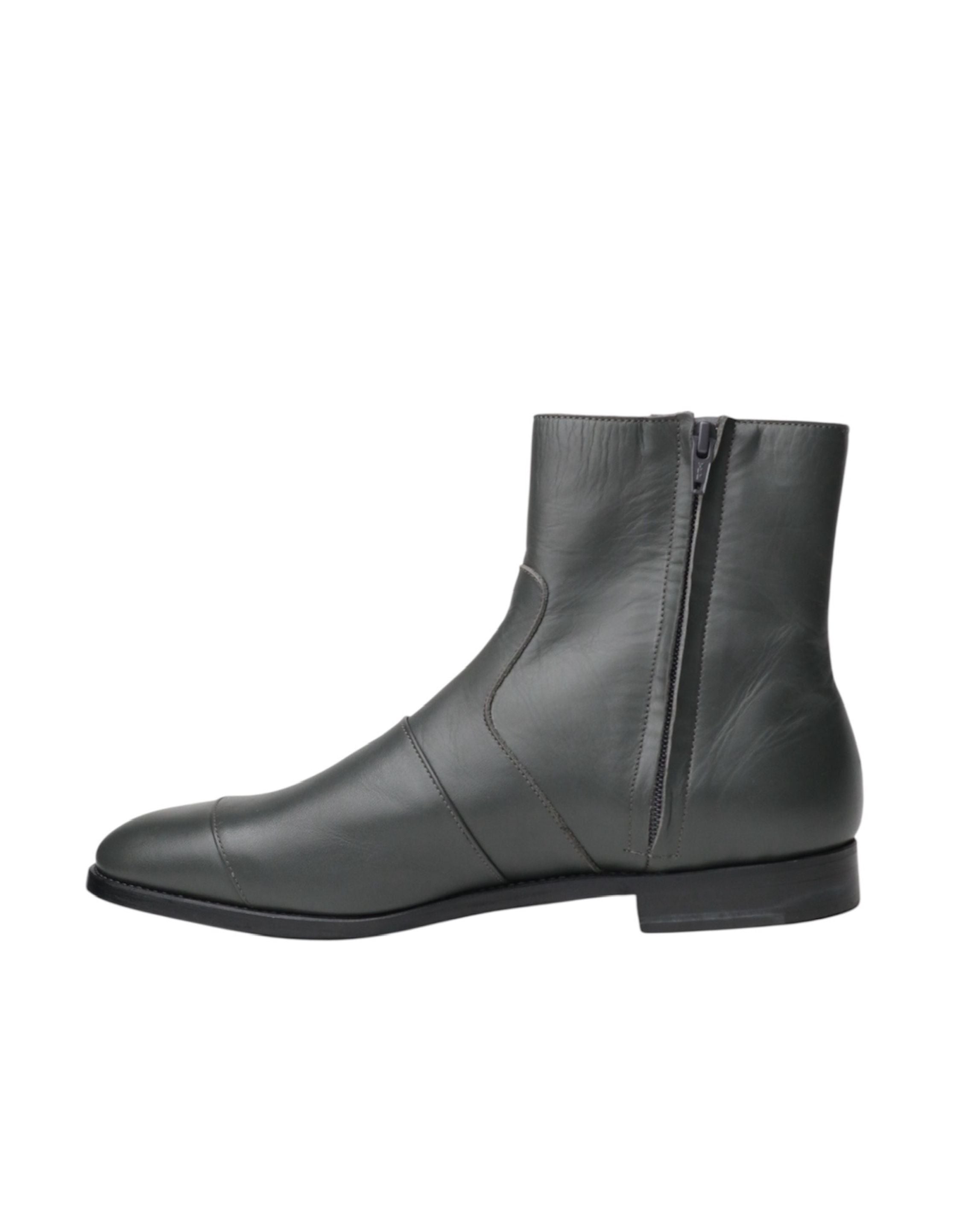 LEATHER SIDE ZIPPED BOOTS | GREY