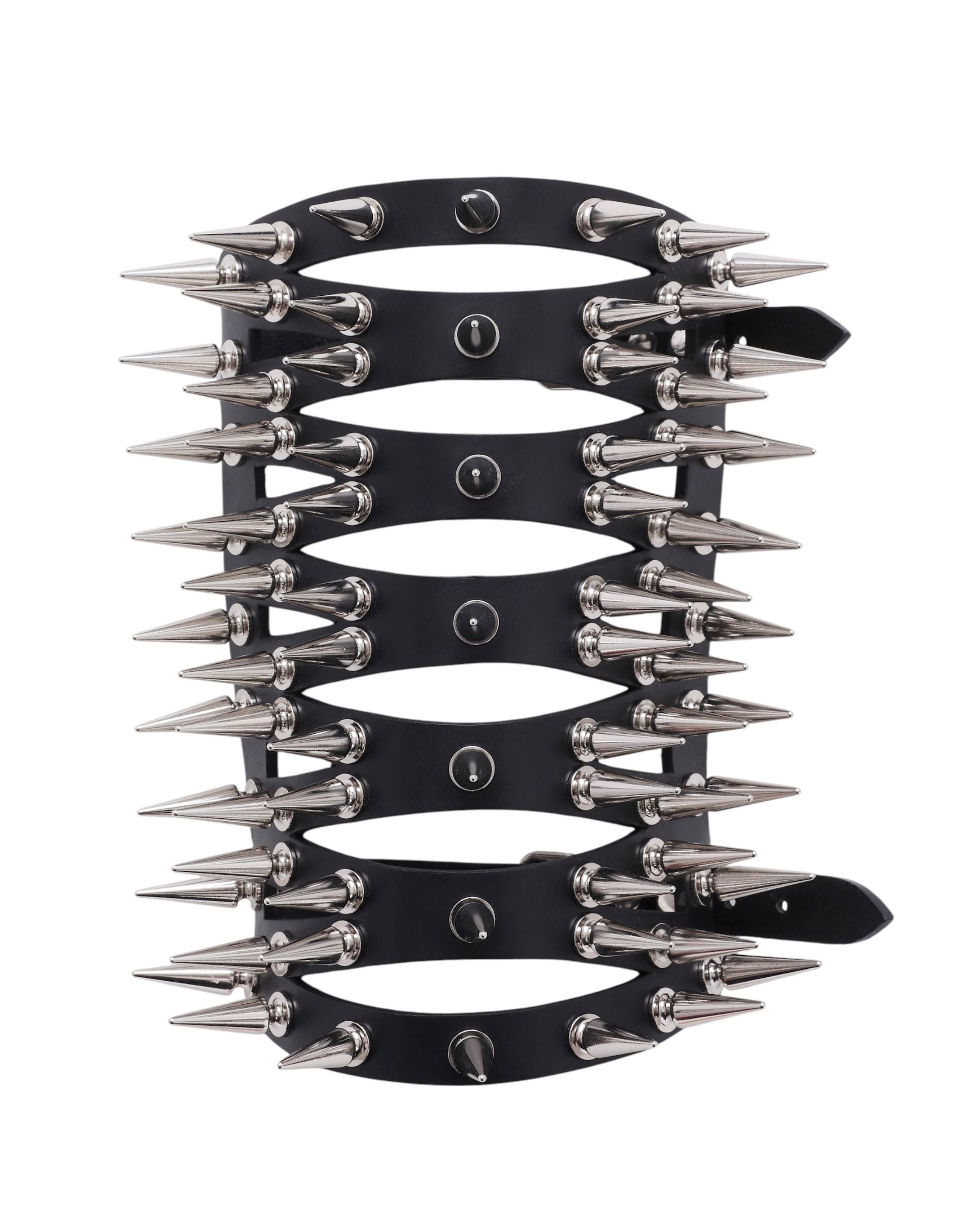 STUDDED MESH LEATHER WIDE BANGLE