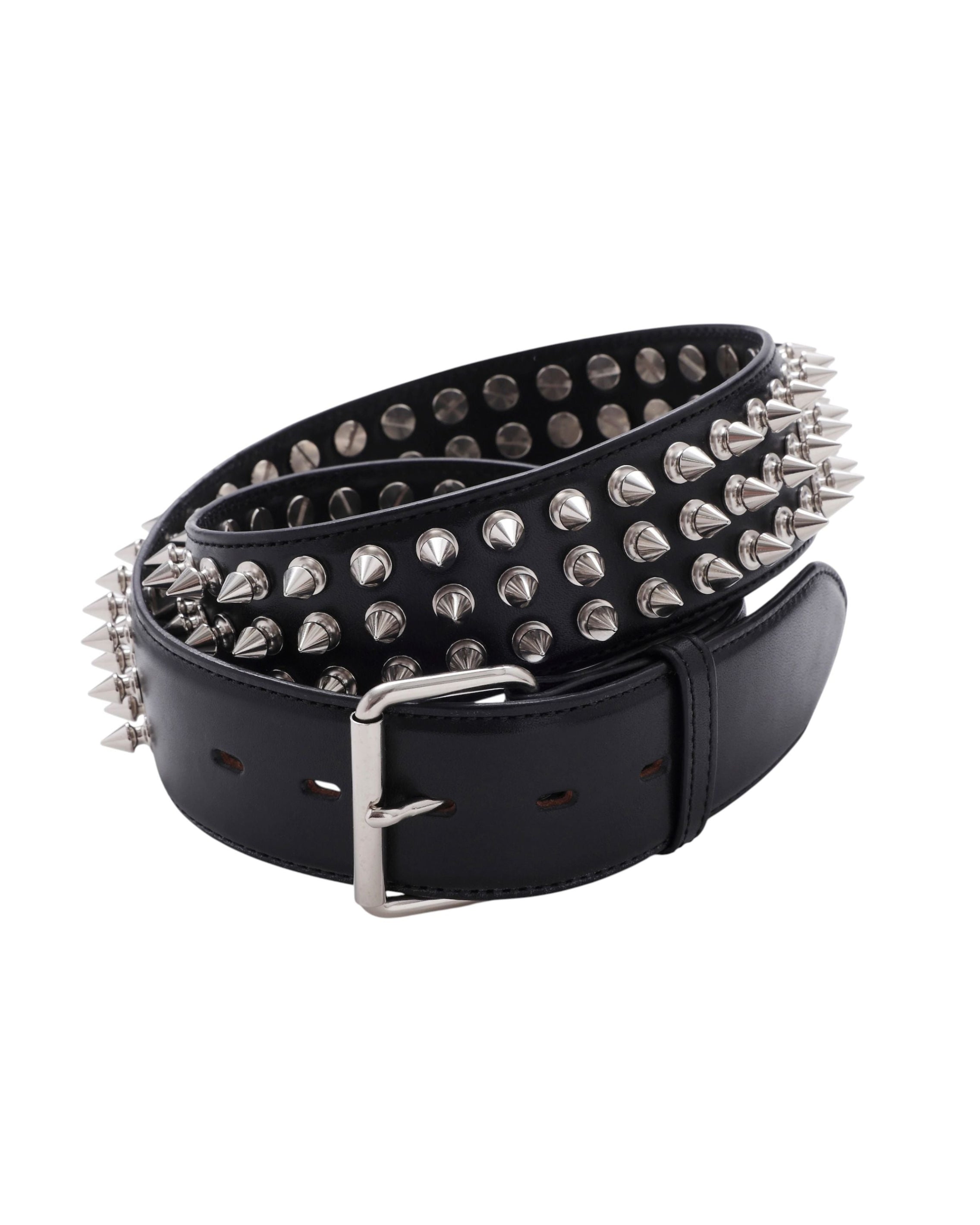 THREE ROW STUDDED LEATHER BELT