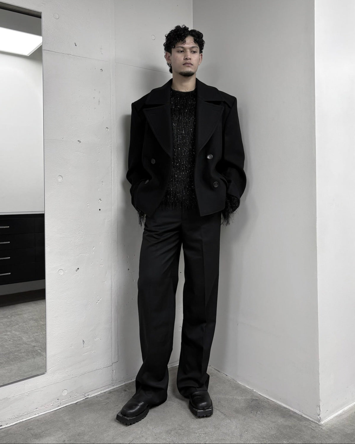 HEAVY MELTON MASSIVE ROUNDED SLEEVE PEA JACKET